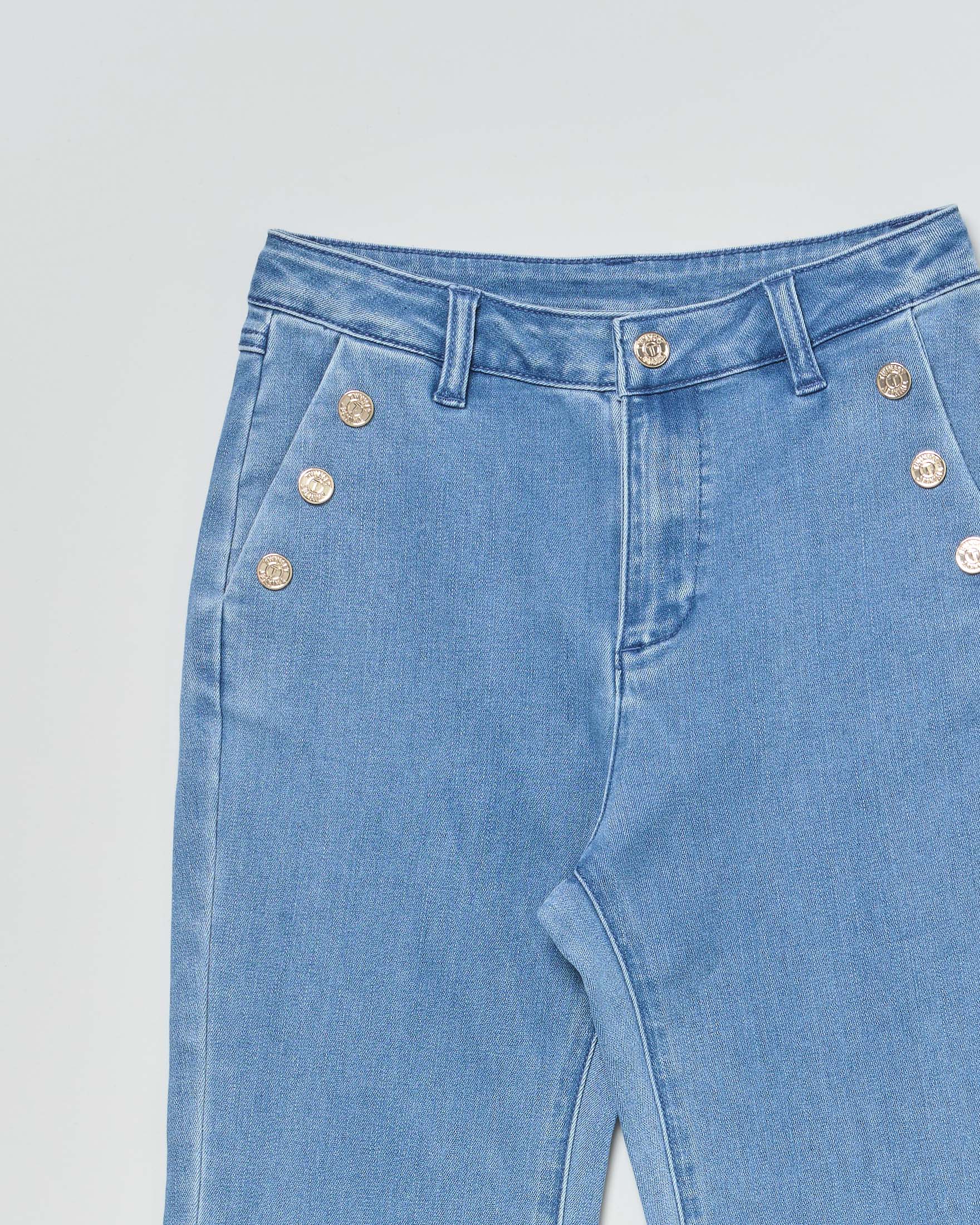 Jeans flare Twinset azzurri a vita alta con bottoni gioiello image