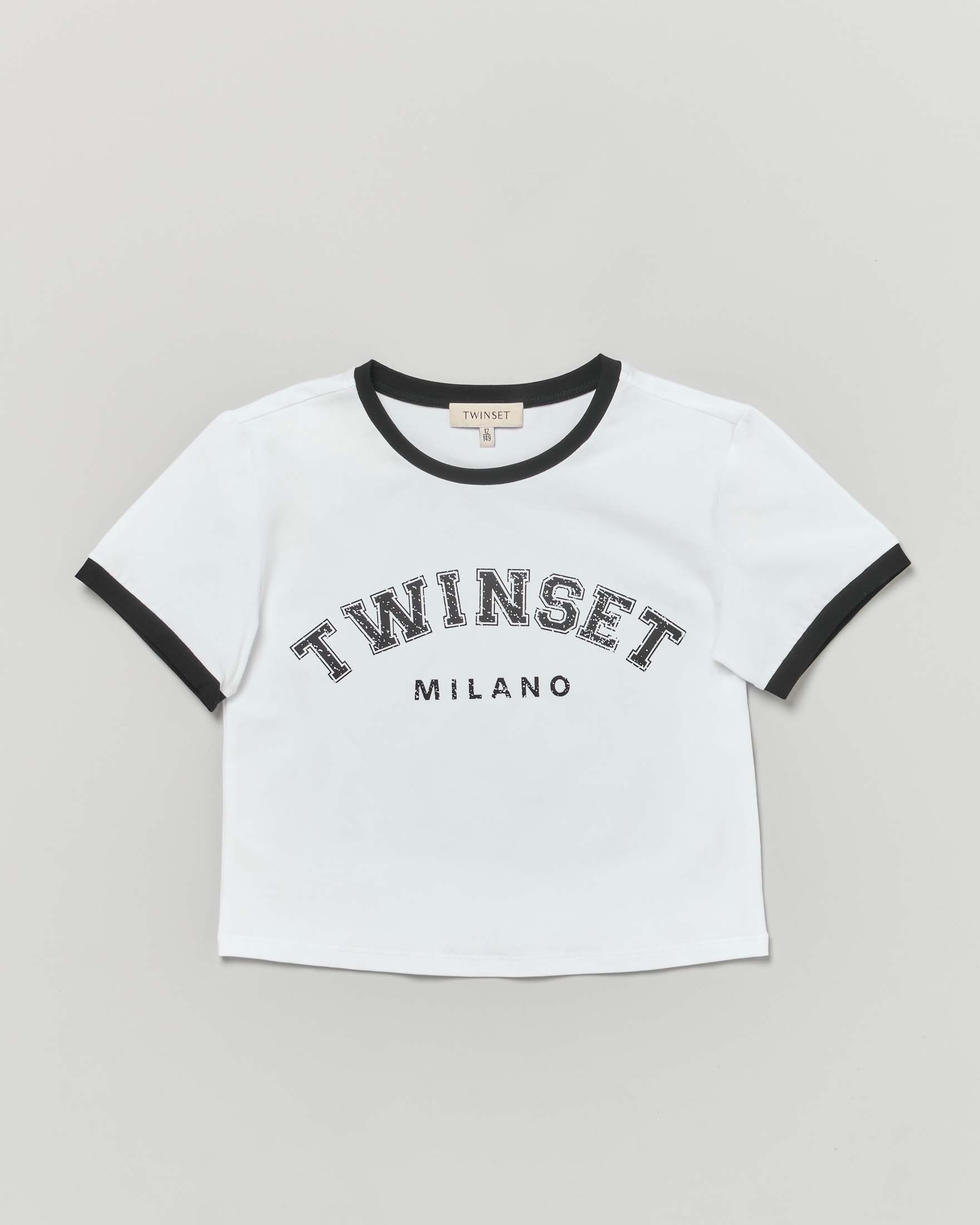 T-shirt Twinset bianca in cotone stretch con logo nero