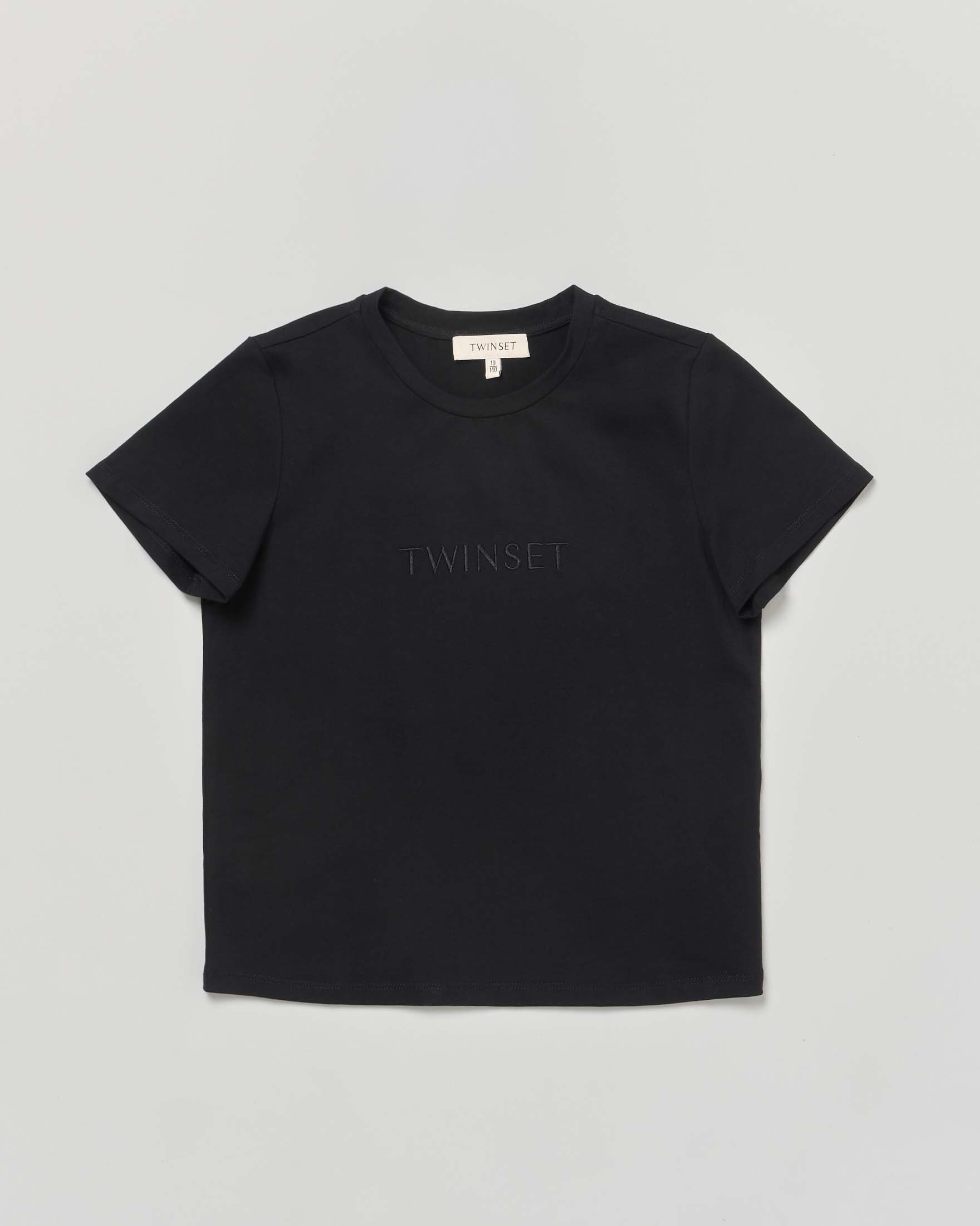 T-shirt Twinset nera in cotone stretch con logo ricamato
