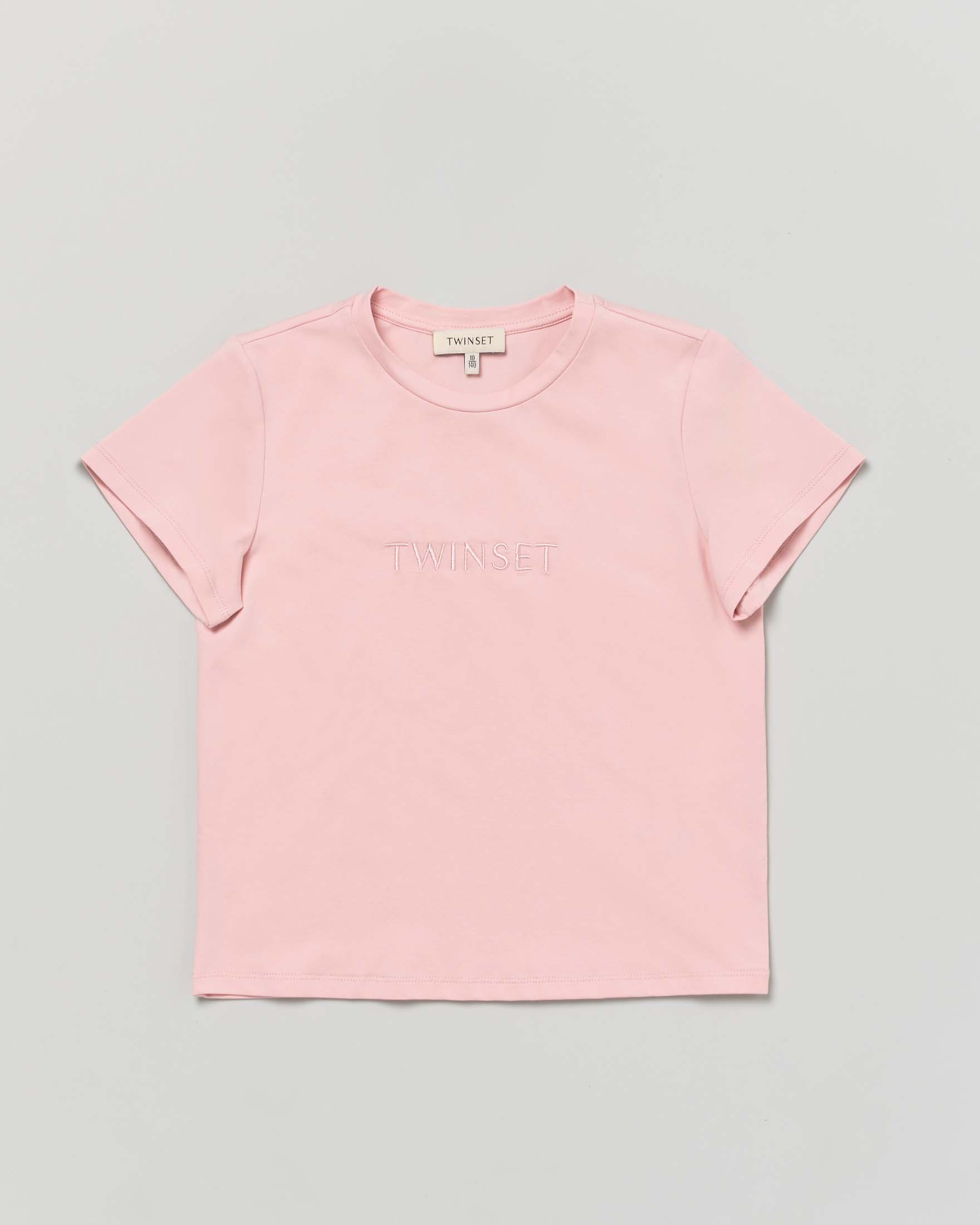 T-shirt Twinset rosa cipria in cotone stretch con logo ricamato