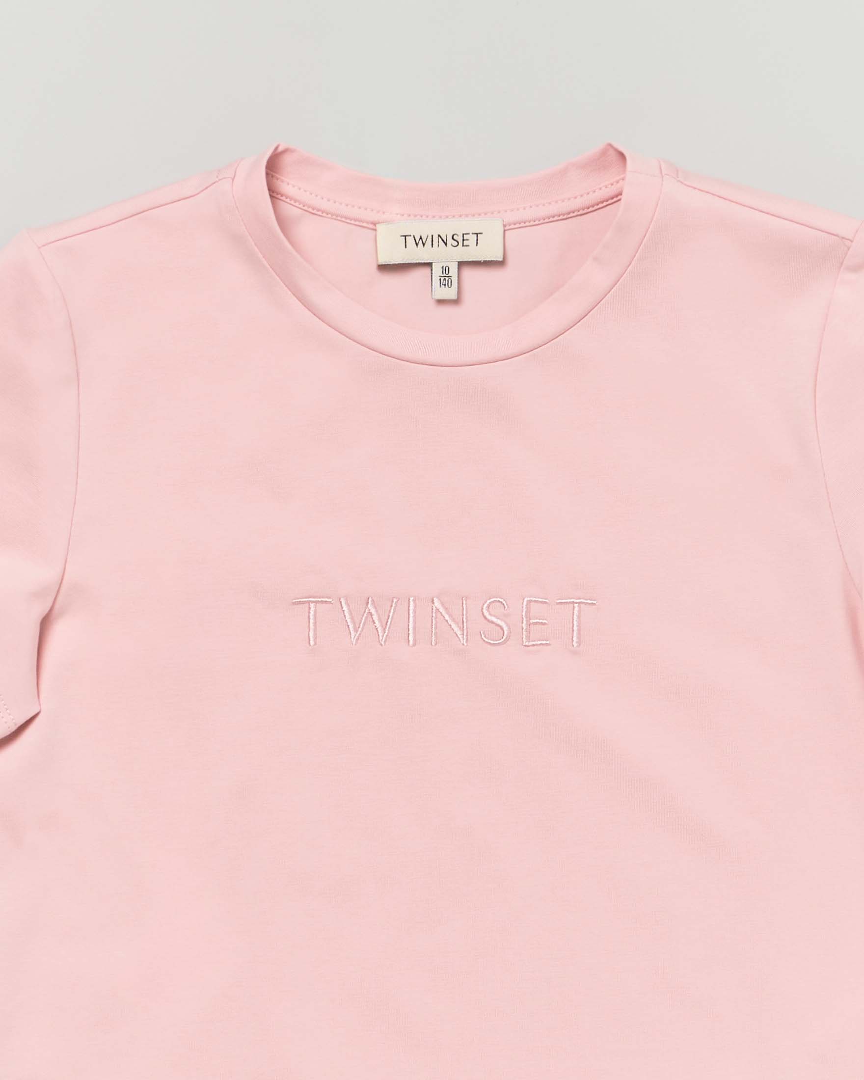 T-shirt Twinset rosa cipria in cotone stretch con logo ricamato image
