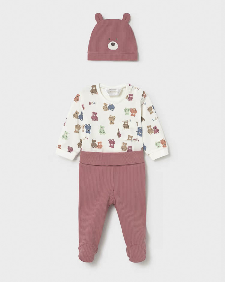 Completo Mayoral 3 pezzi rosa con orsetti multicolor