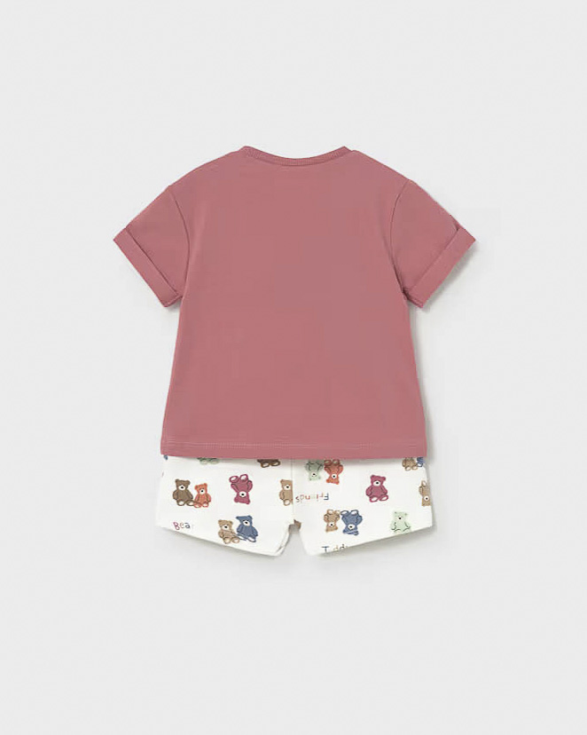 Completo t-shirt e short Mayoral rosa con orsetti multicolor image