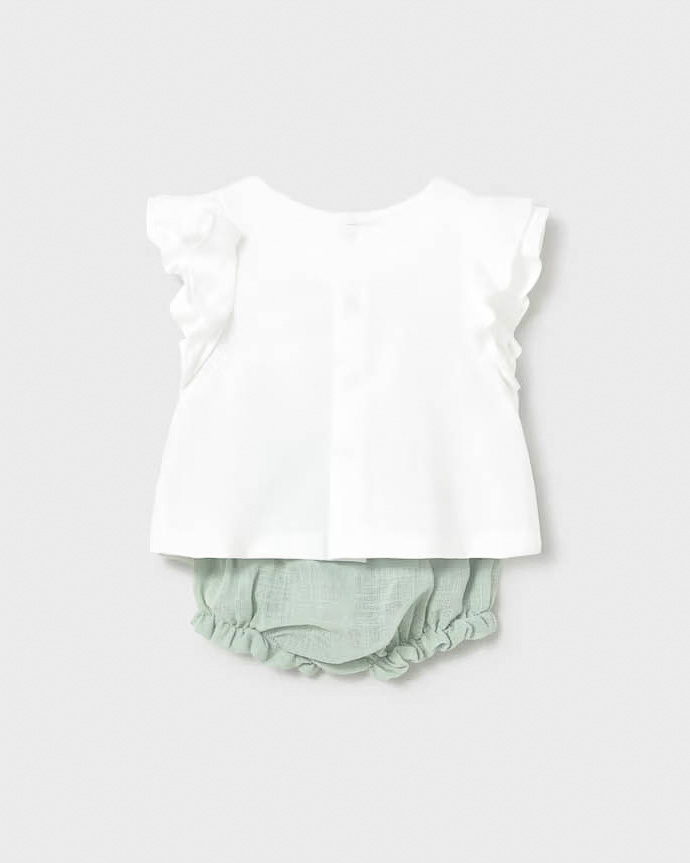 Completo due pezzi Mayoral in cotone stretch bianco e verde acqua image