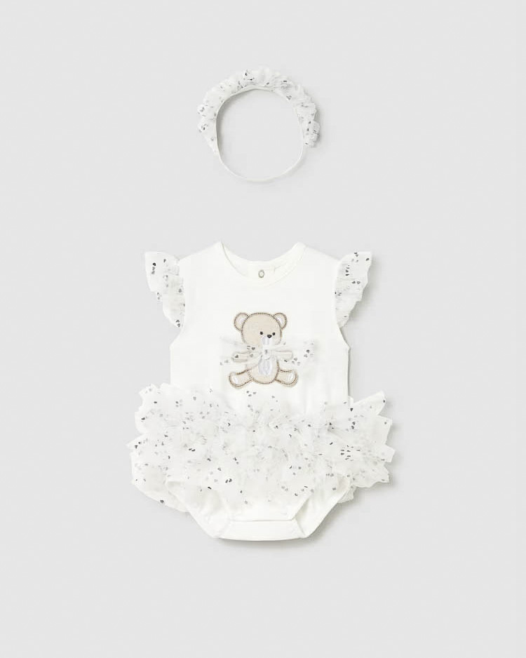Body bianco con tulle e fascia