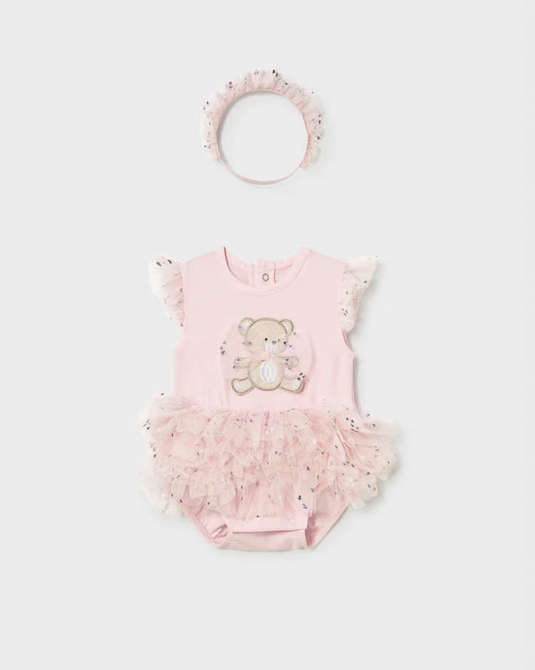 Body rosa con tulle e fascia
