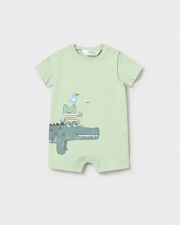 Pagliaccetto Mayoral verde in cotone stretch con animaletti