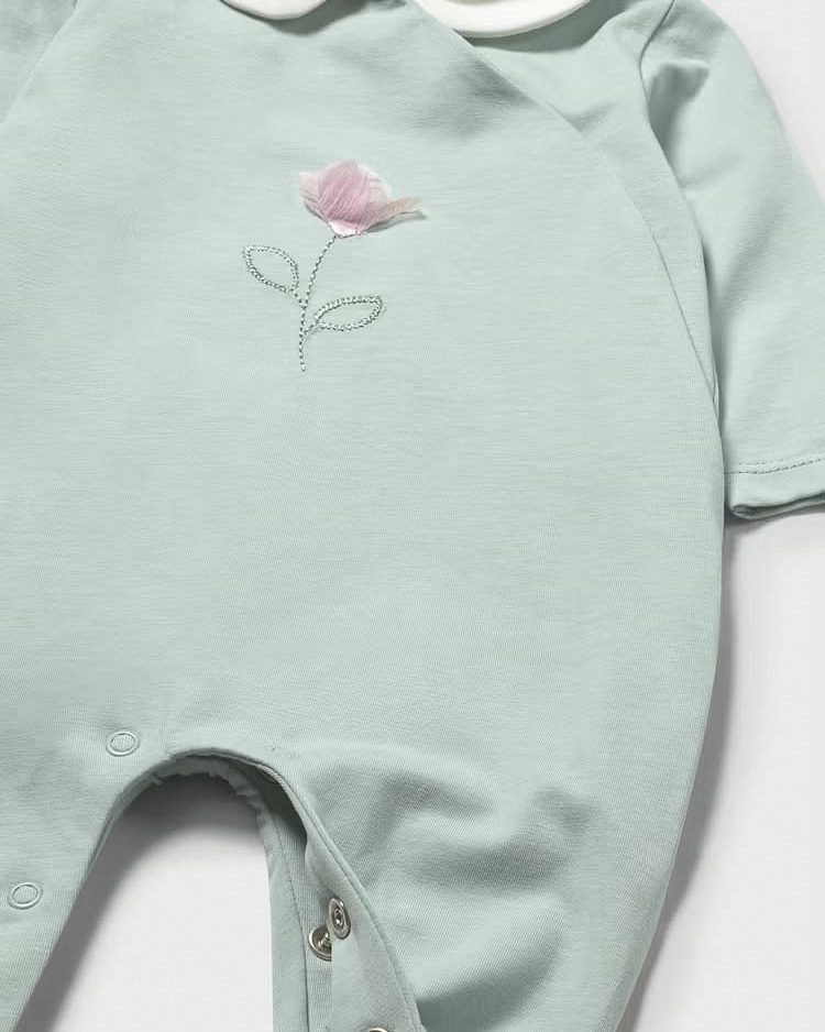 Tutina Mayoral verde acqua in cotone stretch con fiorellino image