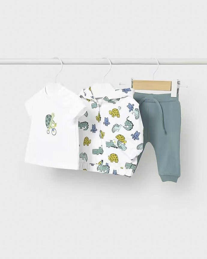 Set tuta verde e bianco con animaletti