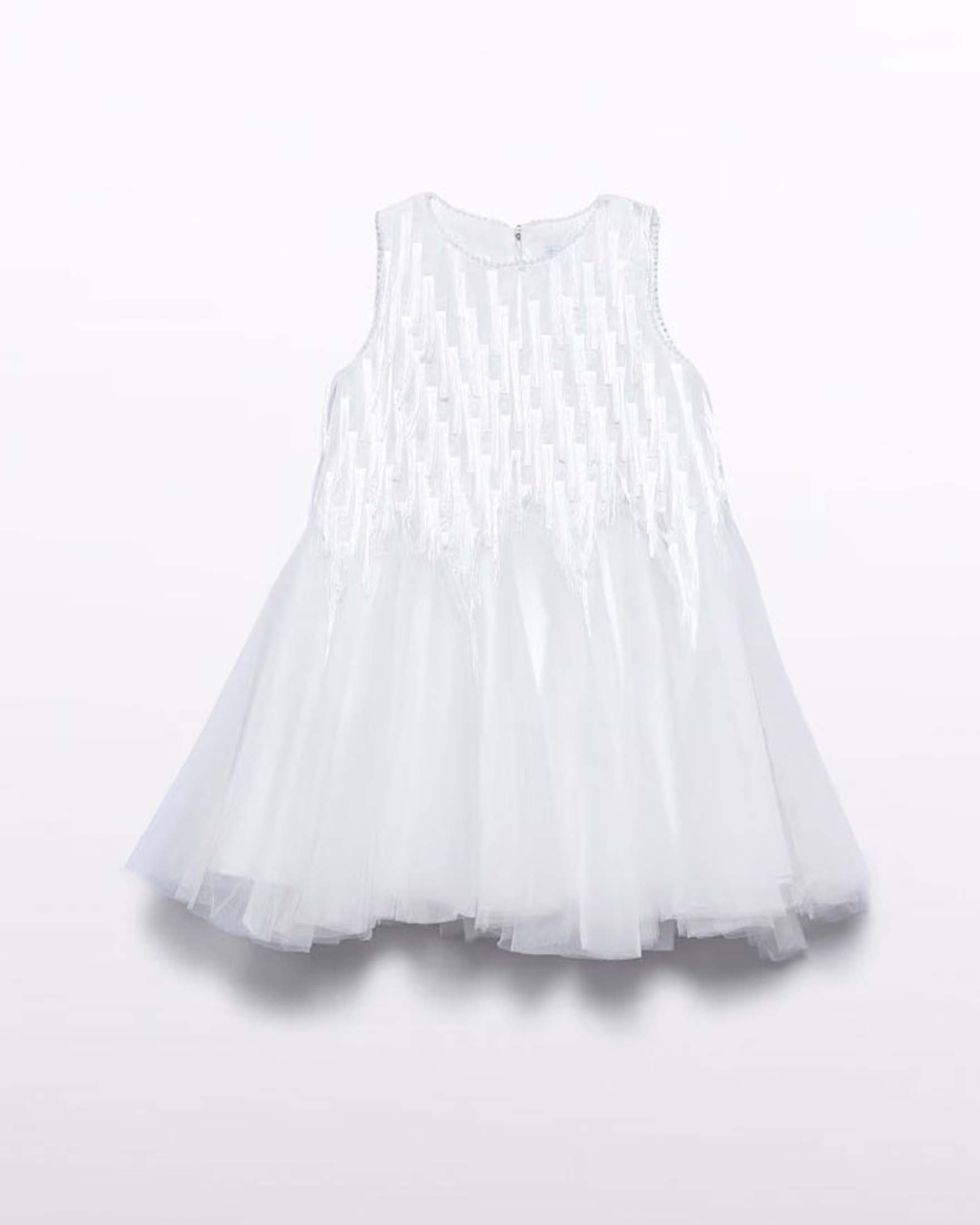 Abito corto smanicato Abel & Lula bianco in tulle con frange image
