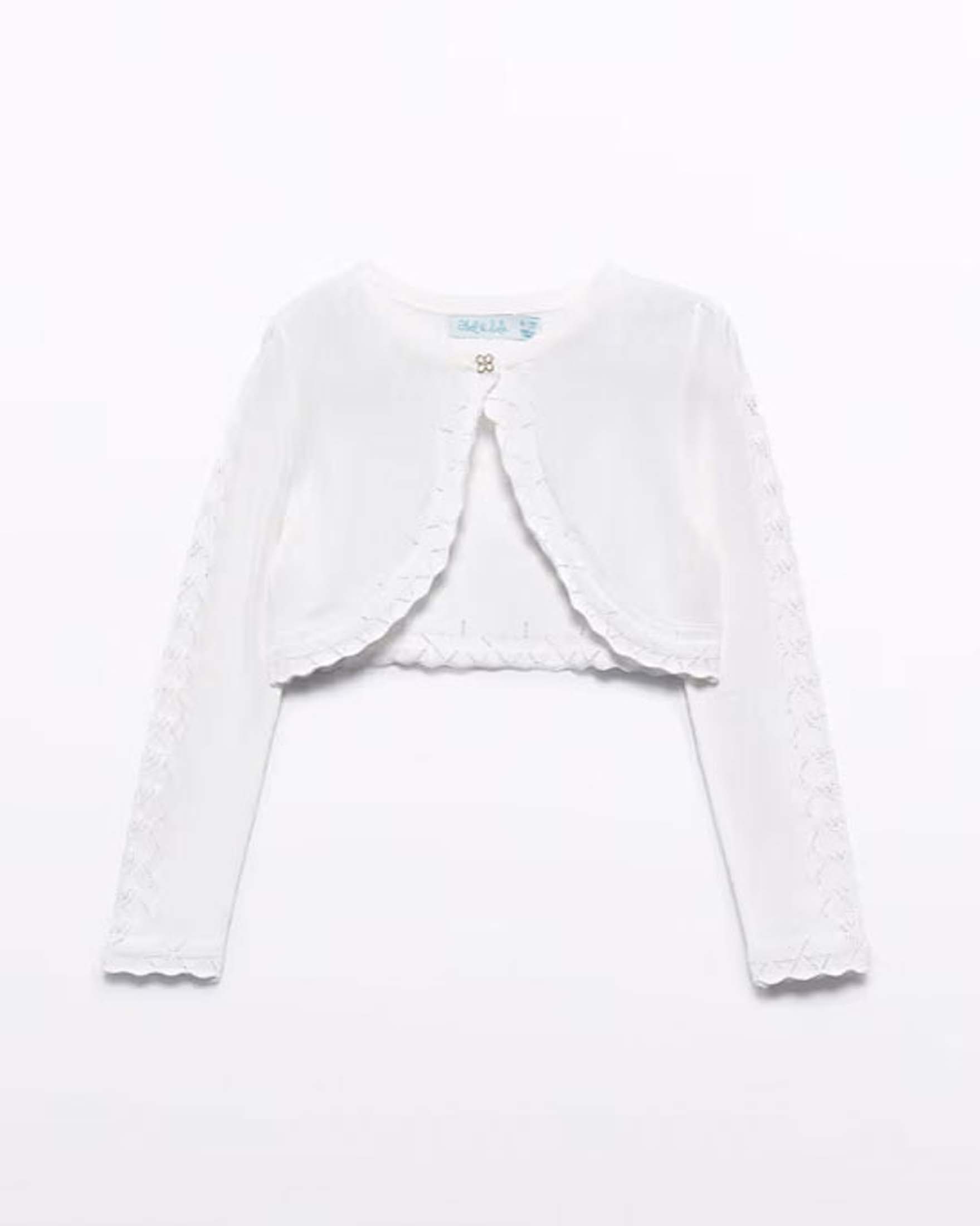 Cardigan bianco Abel & Lula lavorato tricot in viscosa con bottone gioiello image
