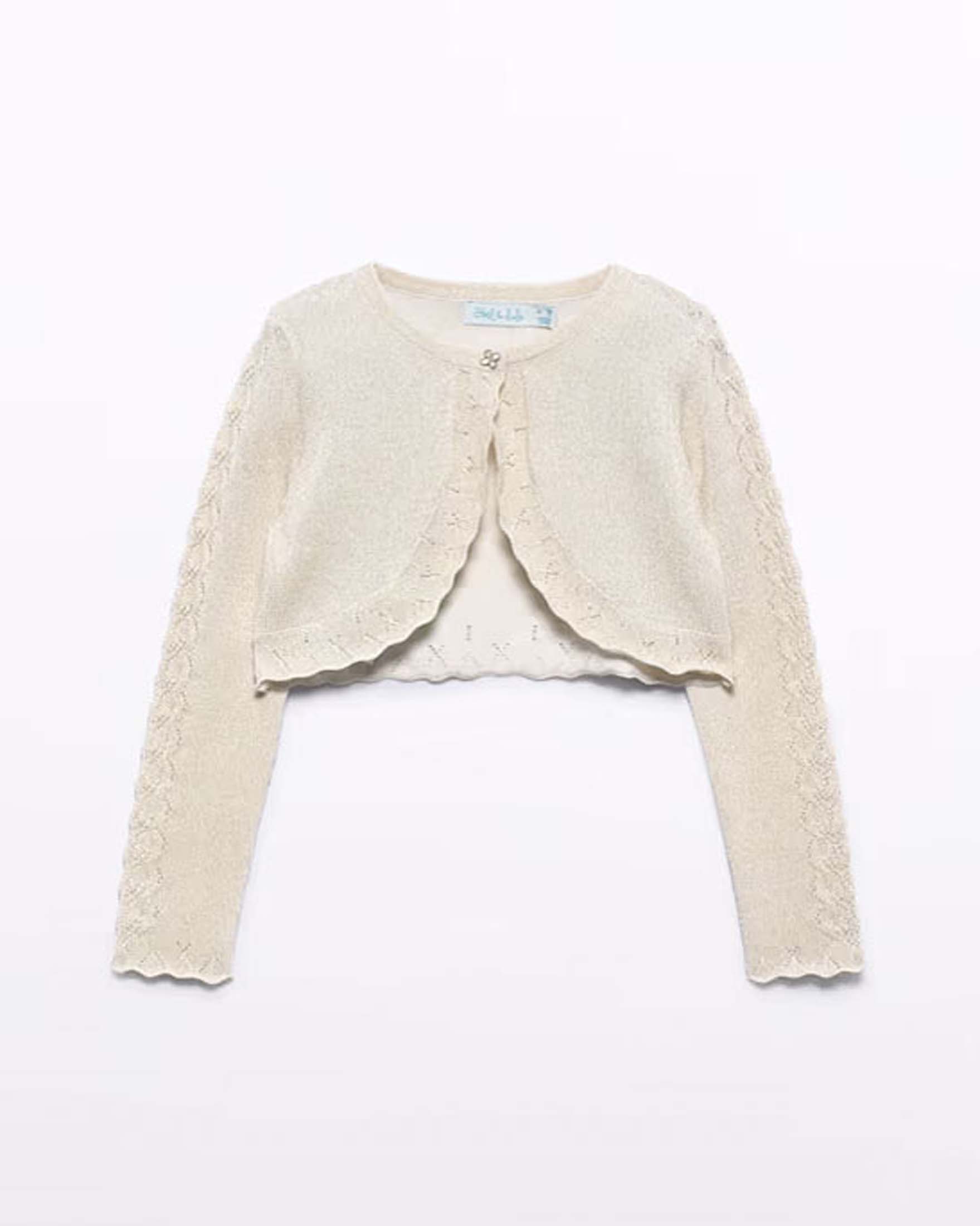 Cardigan color oro Abel & Lula lavorato tricot in viscosa con bottone gioiello e lurex image