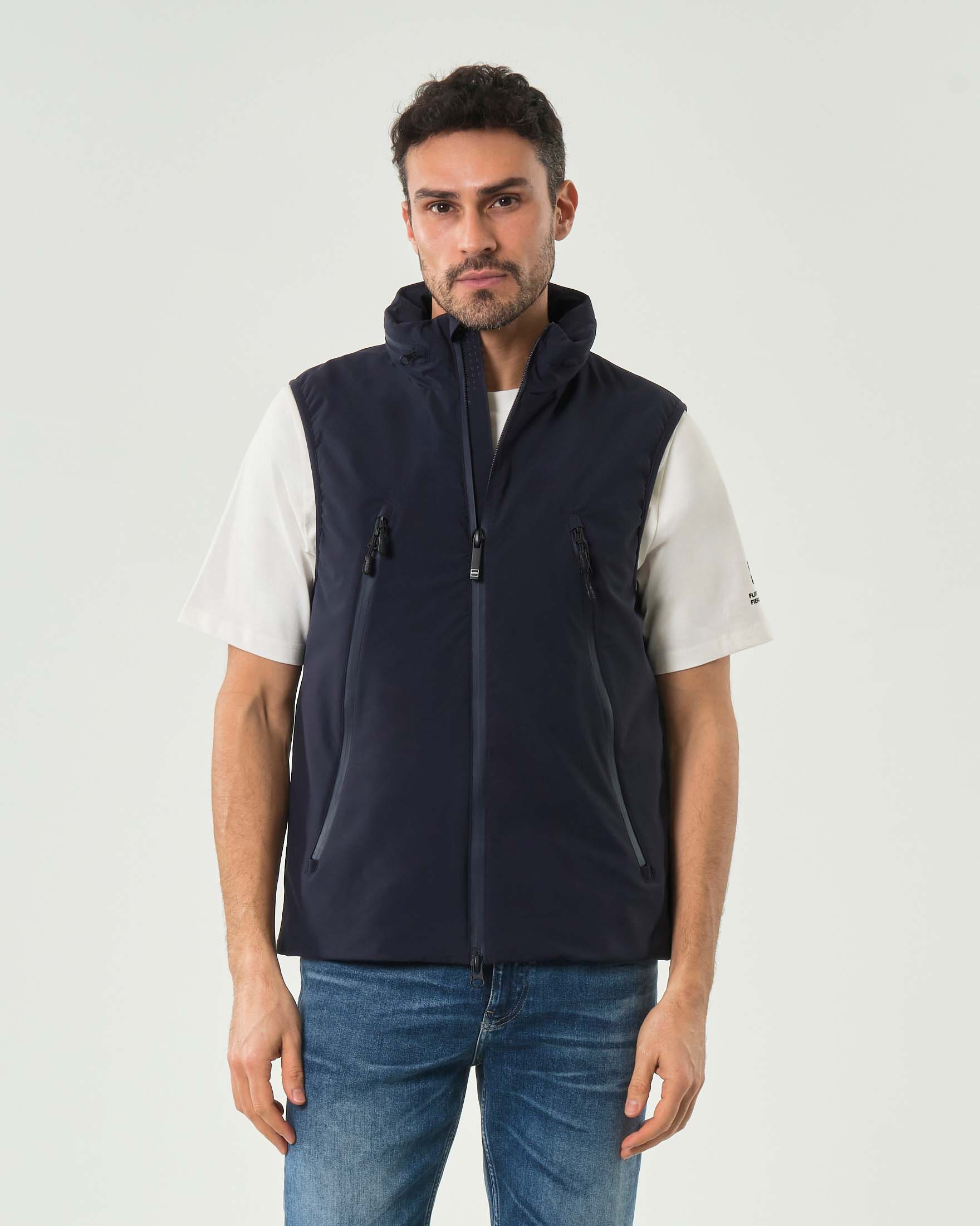 Gilet blu Vesty in tessuto tecnico impermeabile con cappuccio estraibile
