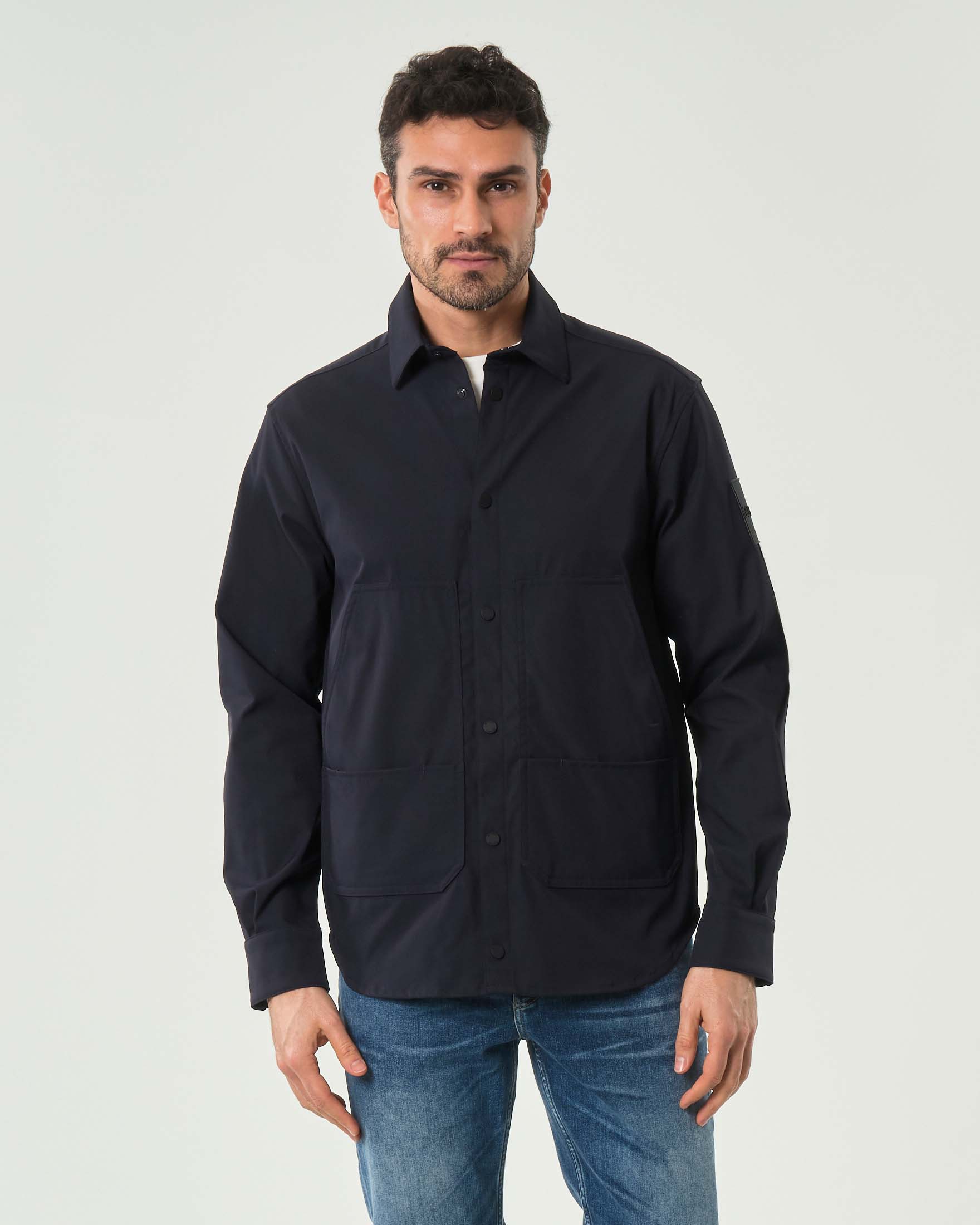 Giacca blu Sander Outhere in tessuto impermeabile con chiusura a bottoni