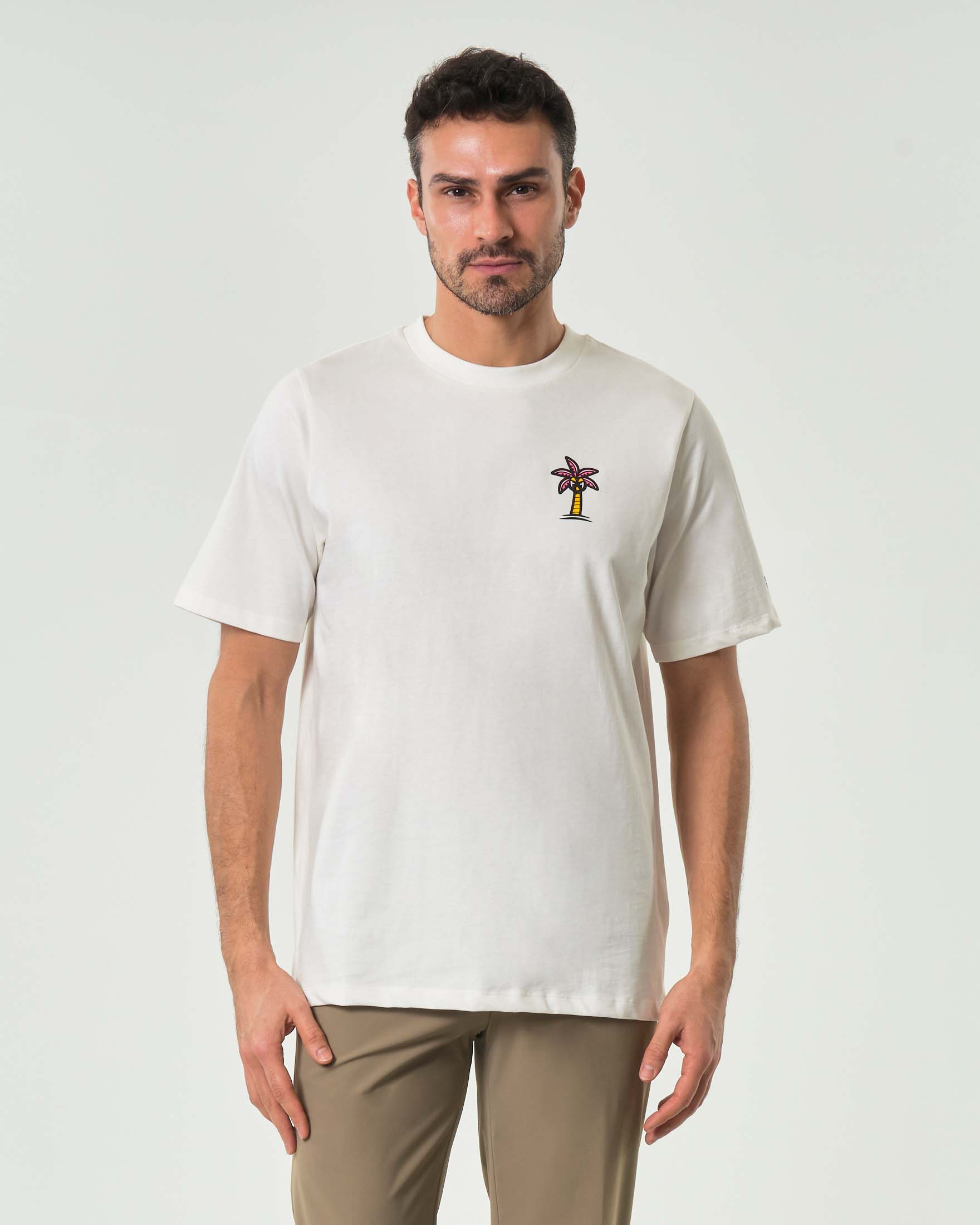 T-shirt bianca mezza manica Outhere con stampa grafica palme fronte e retro
