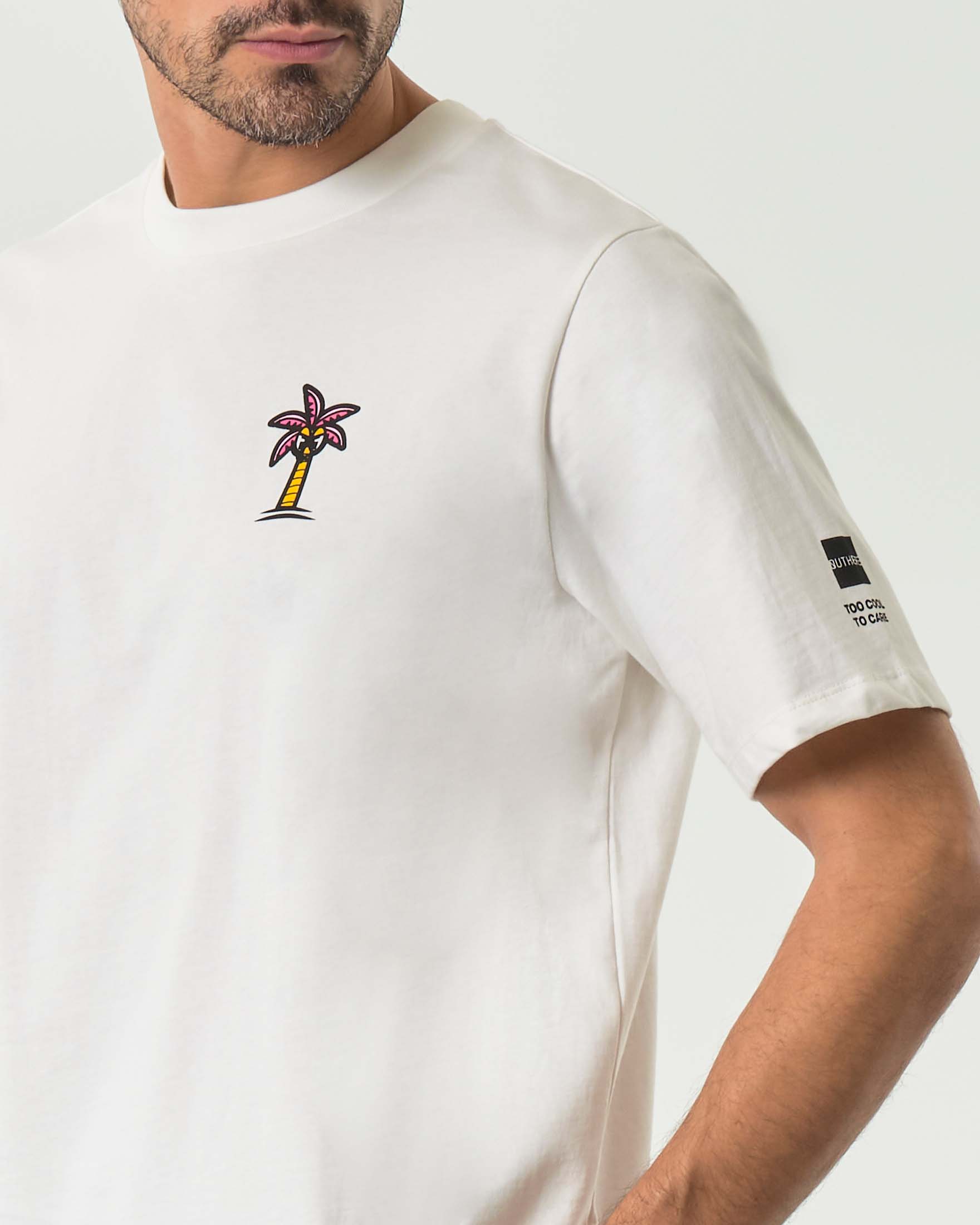 T-shirt bianca mezza manica Outhere con stampa grafica palme fronte e retro image