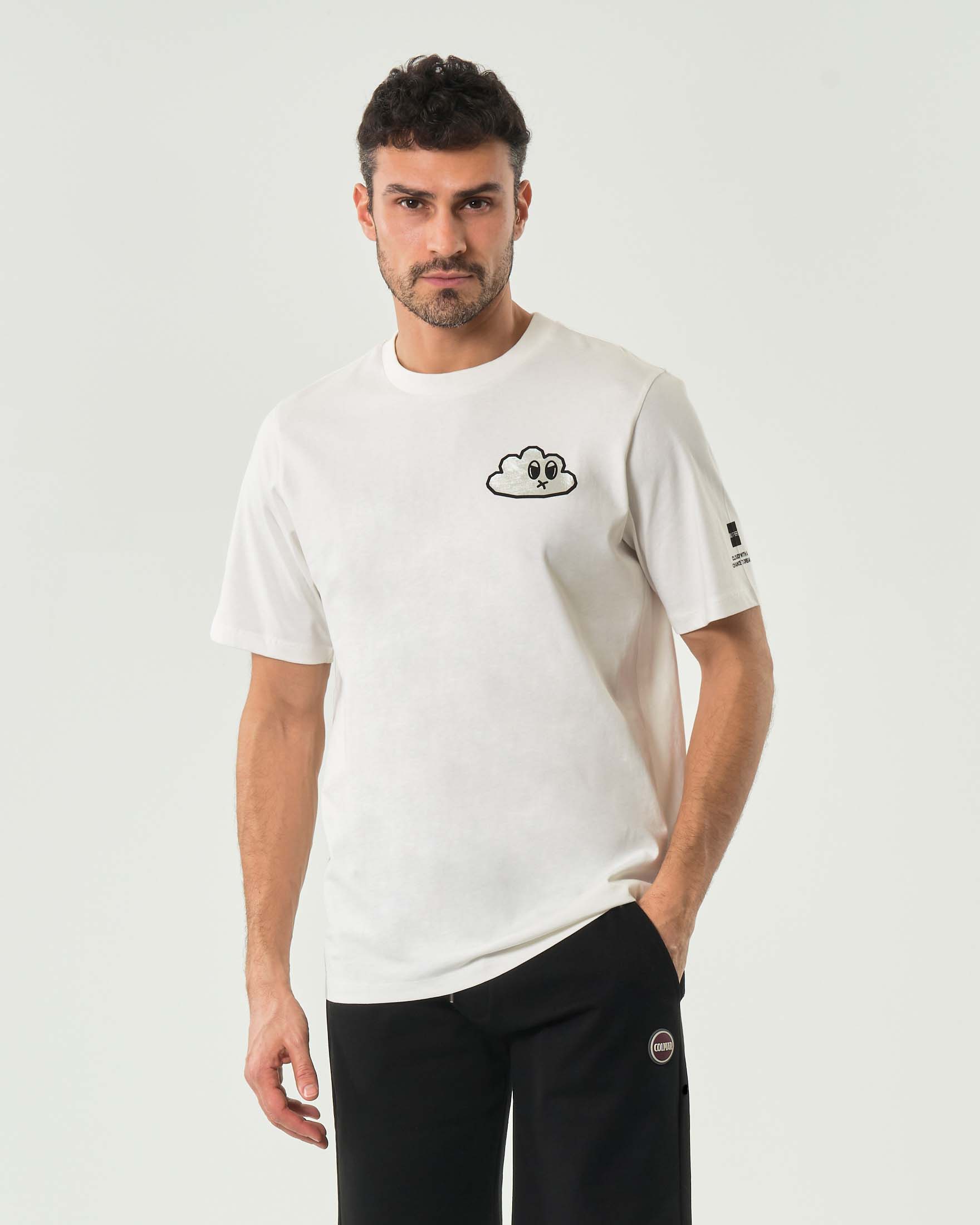 T-shirt bianca mezza manica Outhere con stampa grafica nuvola fronte e retro