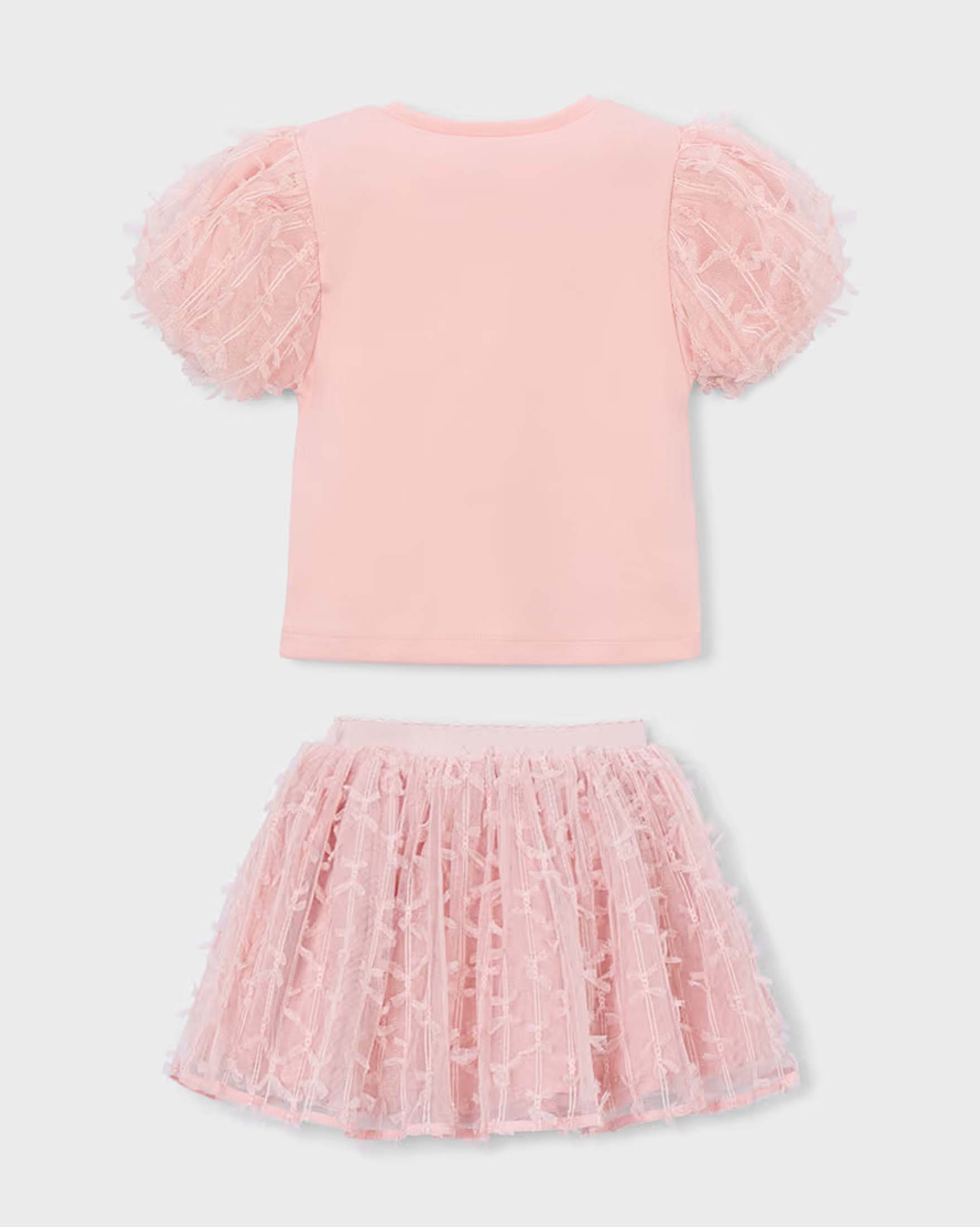 T-shirt e gonna Mayoral cipria in misto viscosa con tulle e fiocchi image