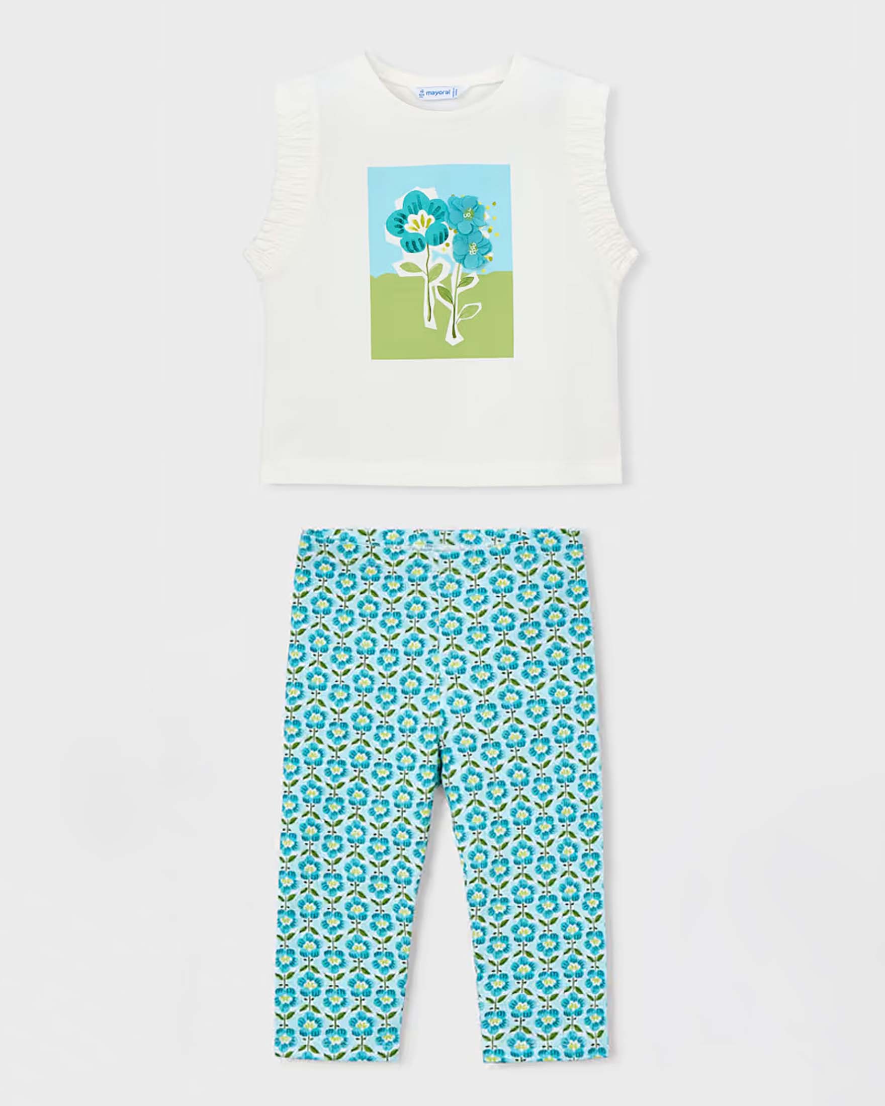 Completo Mayoral verde acqua in cotone stretch con T-shirt e leggings
