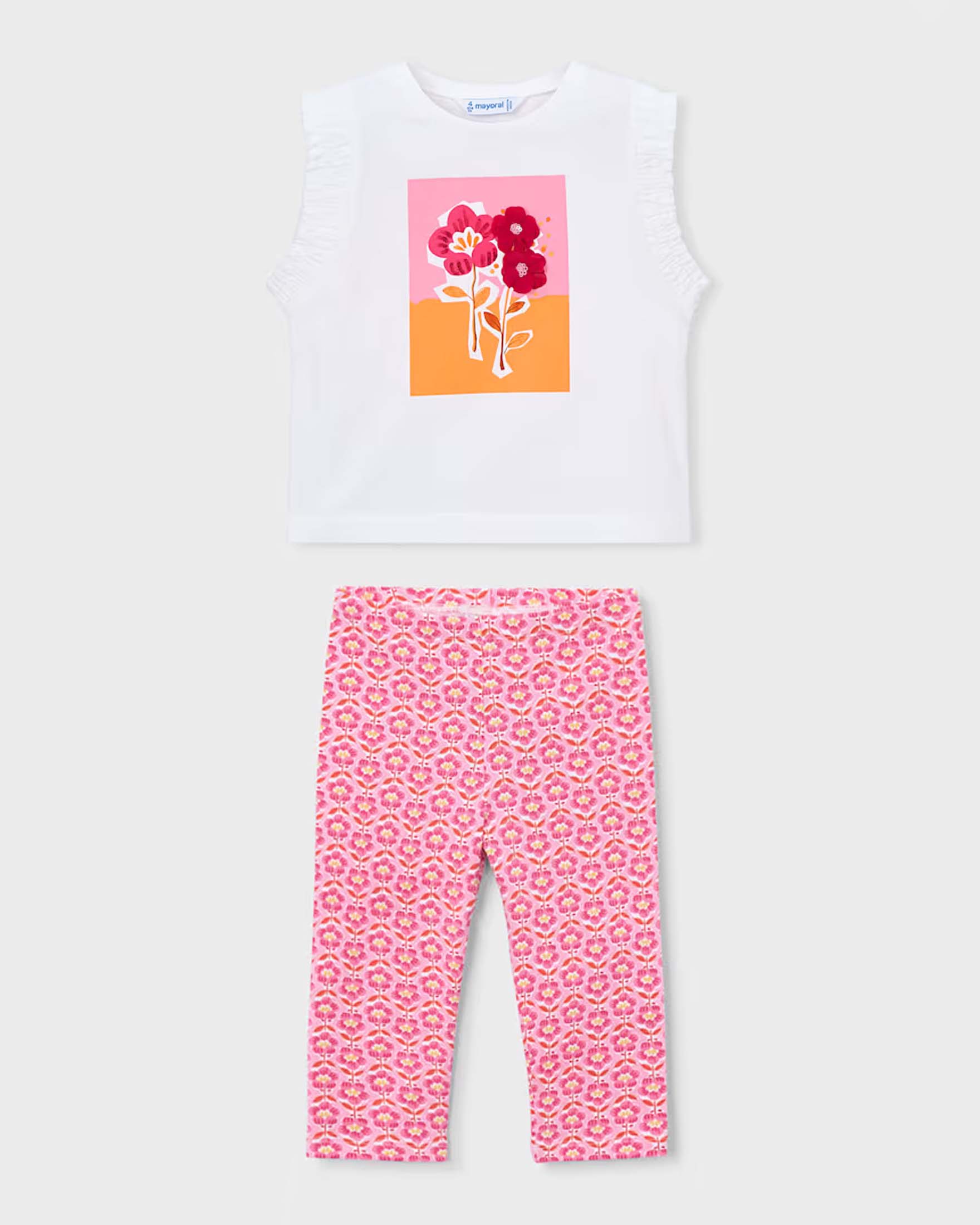 Completo Mayoral rosa in cotone con T-shirt e leggings coordinati
