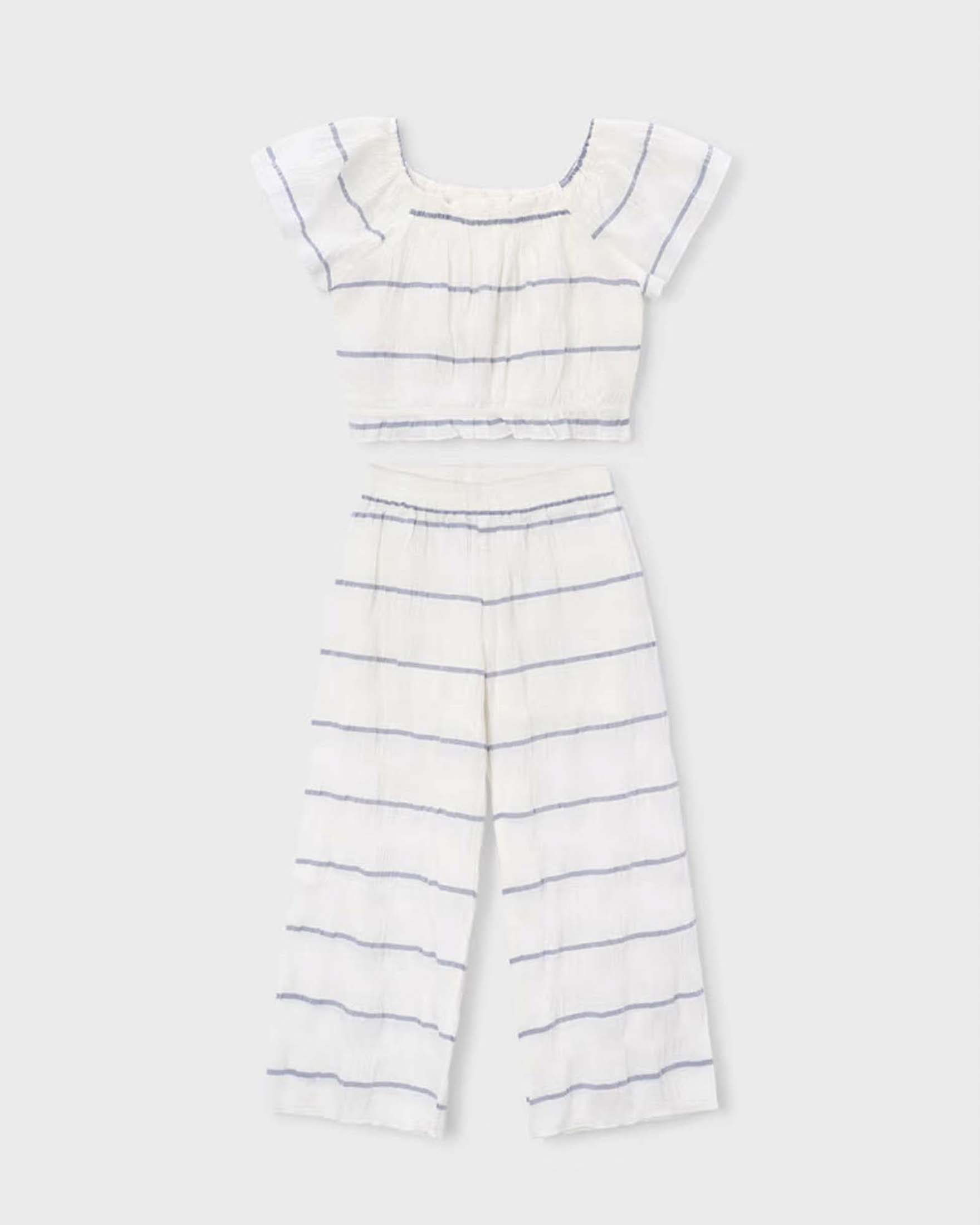 Completo bianco a righe in misto cotone e lino
