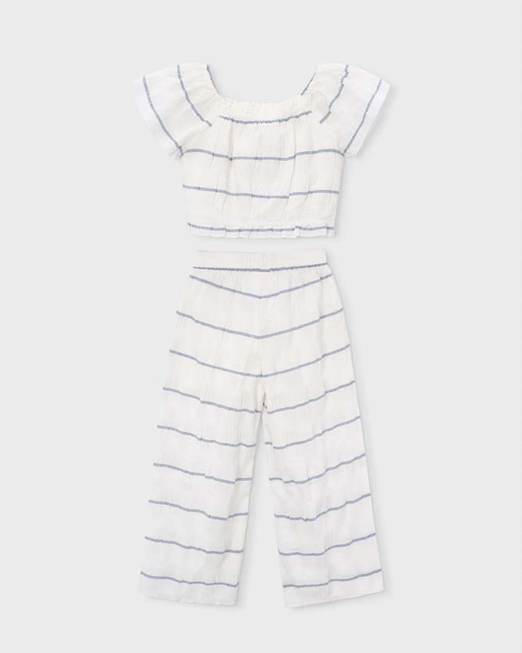 Completo Mayoral bianco a righe in misto cotone e lino image