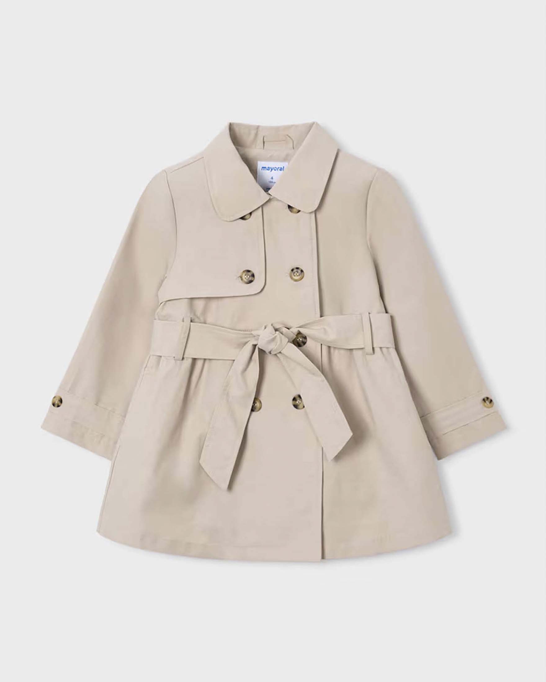 Trench Mayoral beige in misto cotone con cintura e chiusura doppiopetto