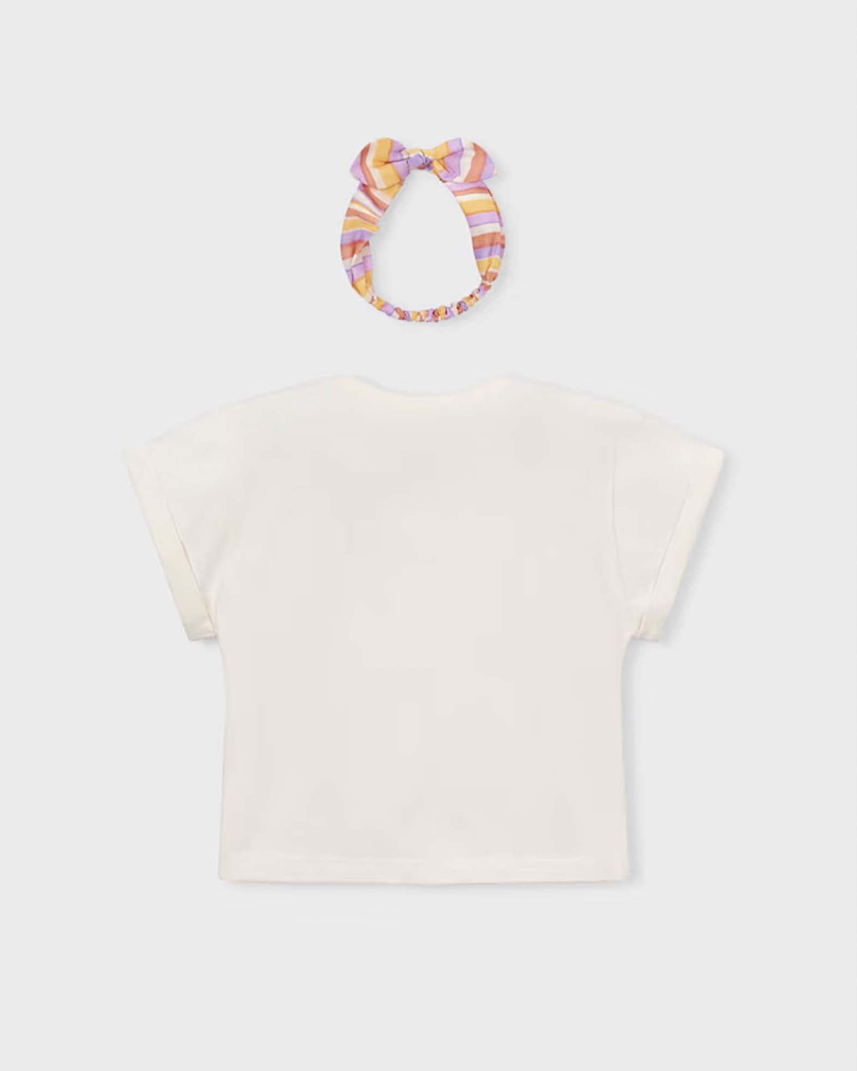 T-shirt mezza manica Mayoral avorio in cotone con stampa floreale e fascia image