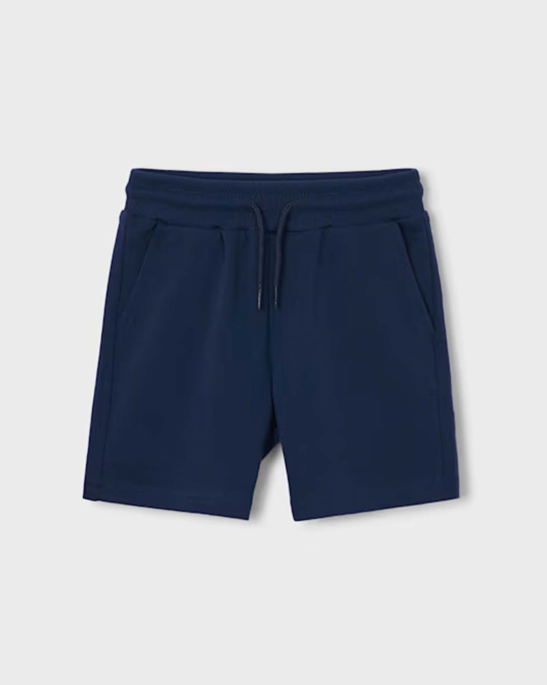 Bermuda blu in misto cotone con logo stampato tono su tono sul retro
