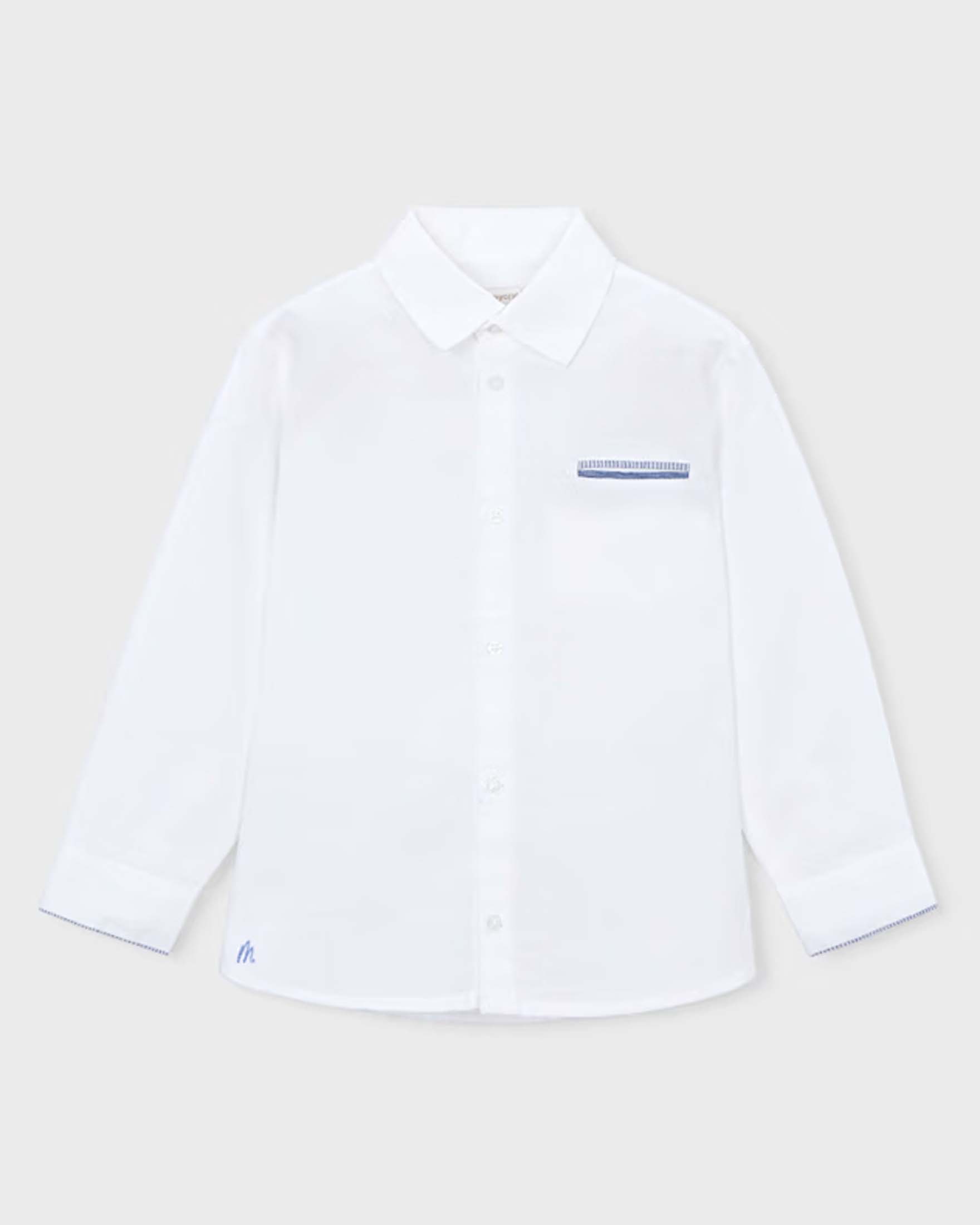 Camicia Mayoral bianca in misto lino con taschino e dettagli a contrasto image