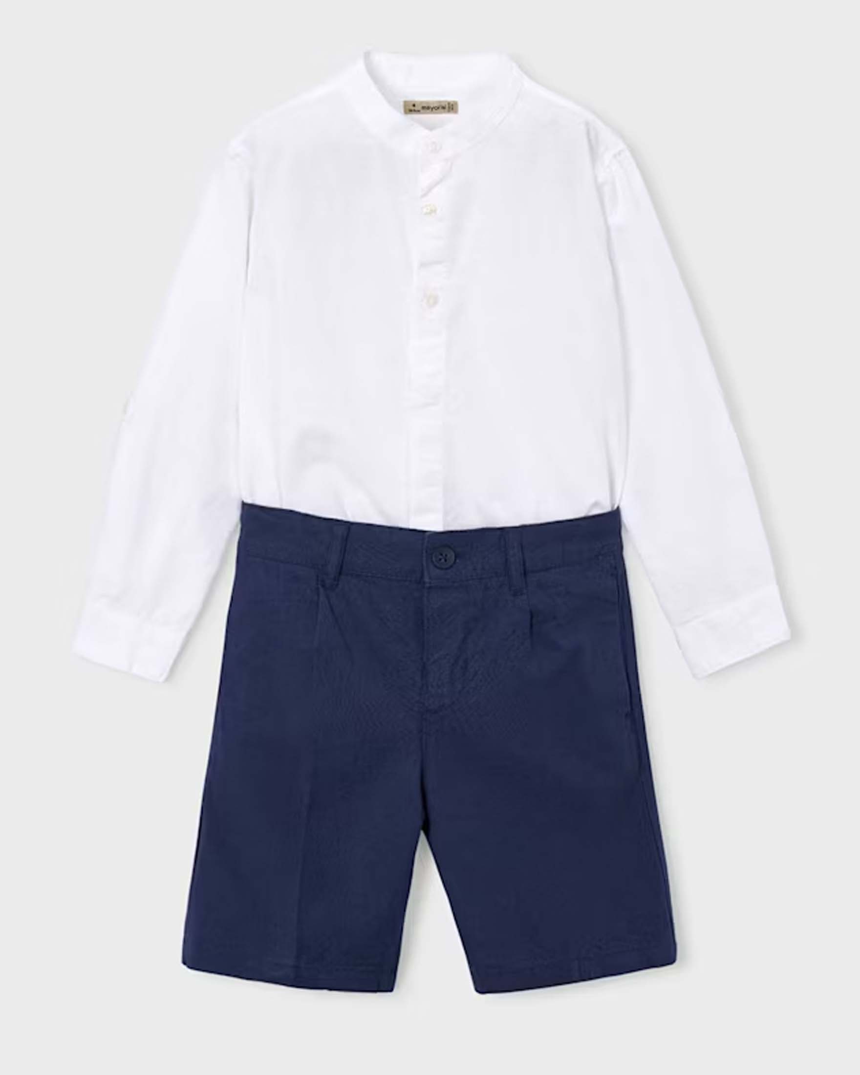 Completo Mayoral bianco in misto cotone e lino con camicia coreana