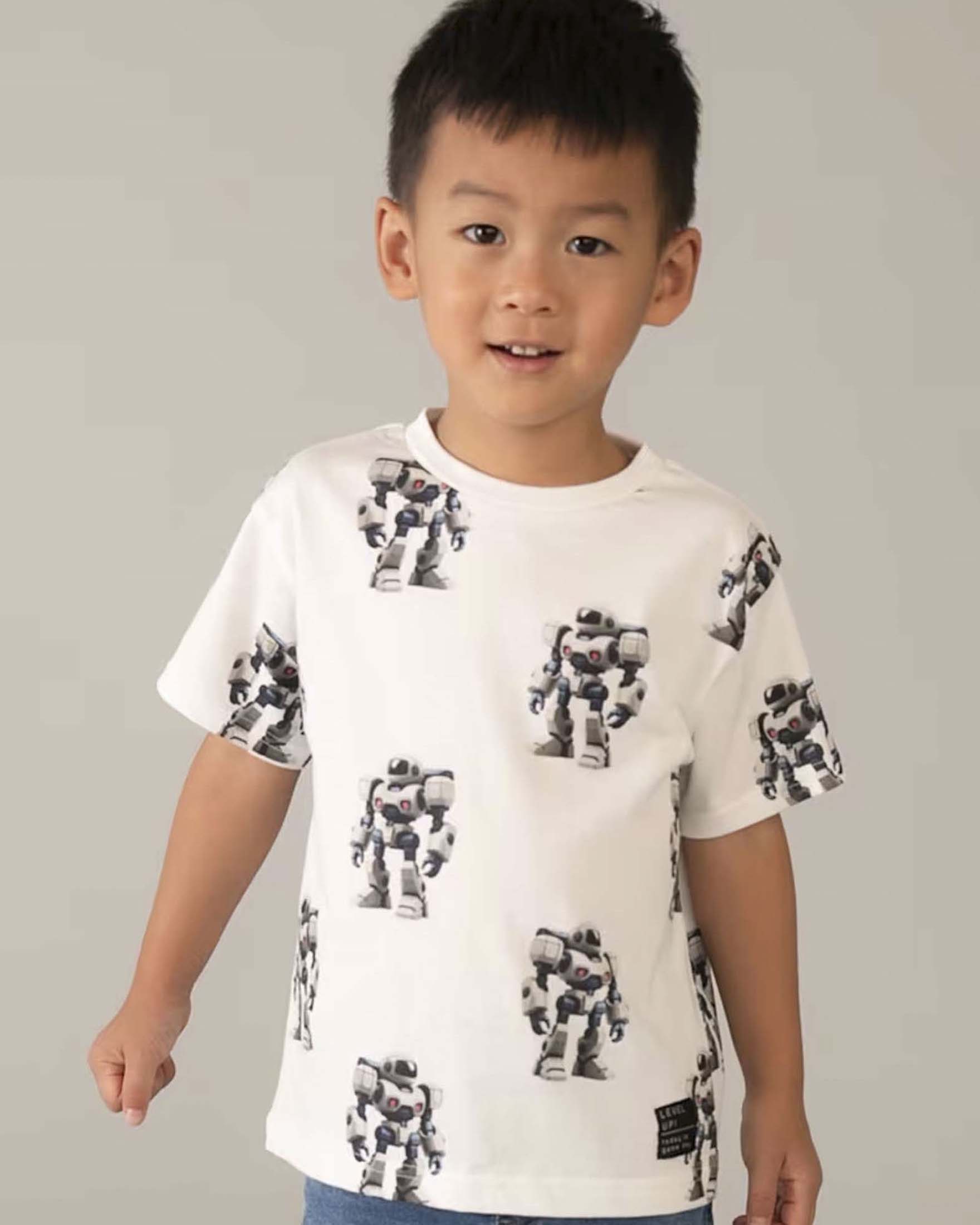 T-shirt mezza manica bianca in cotone con stampa all over