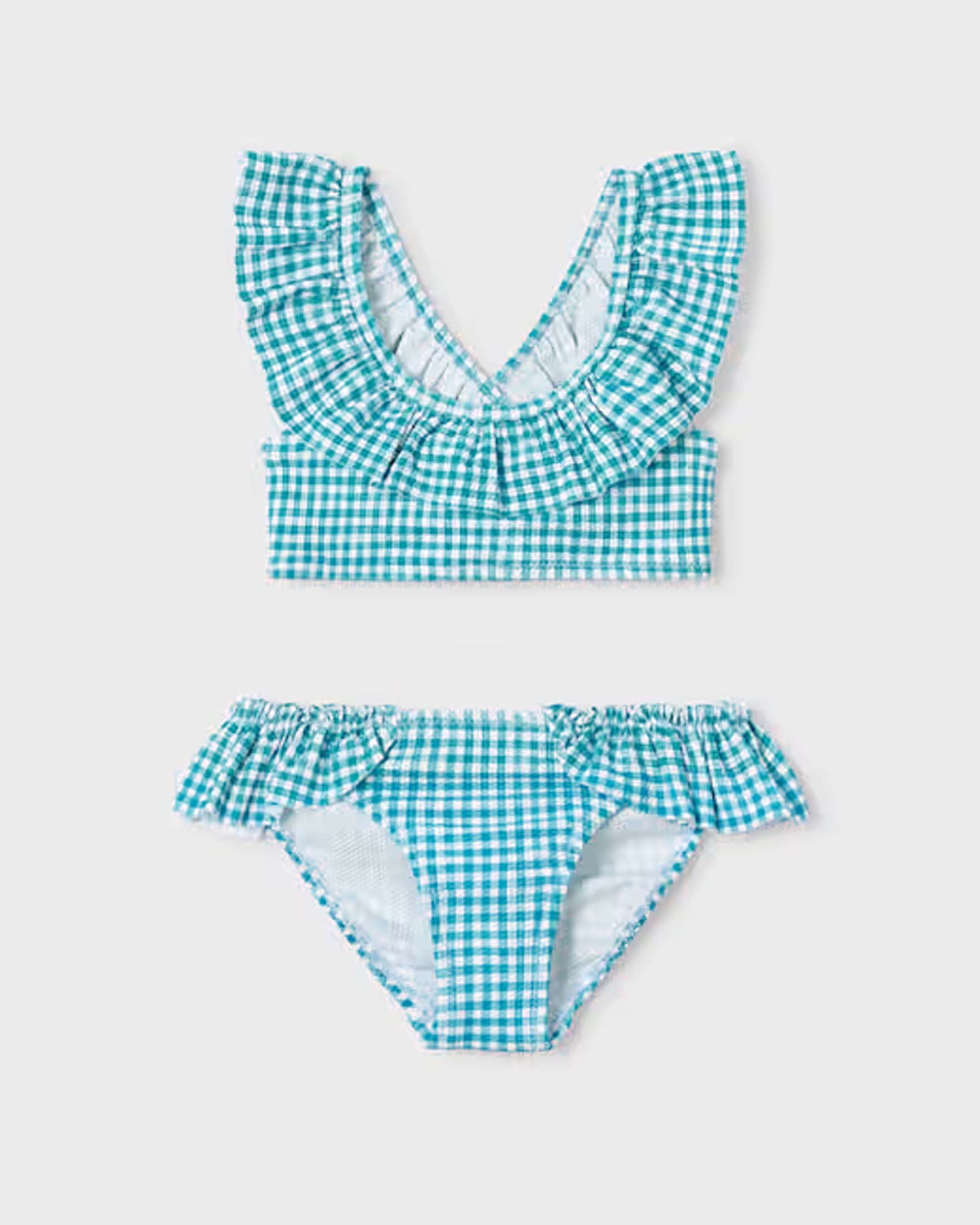 Bikini azzurro con rouches in poliammide blend