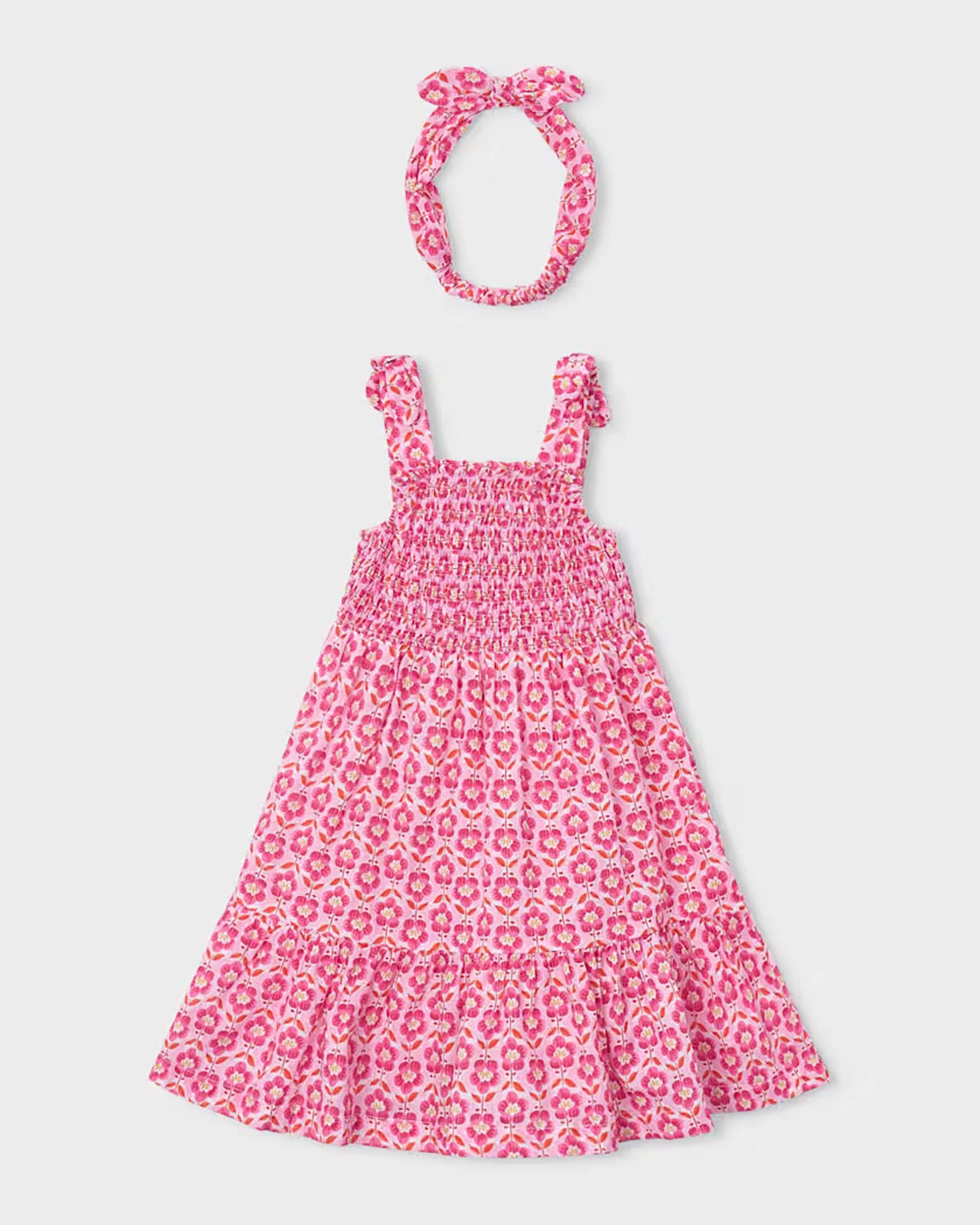 Copricostume Mayoral ciclamino in cotone con stampa floreale e fascia abbinata