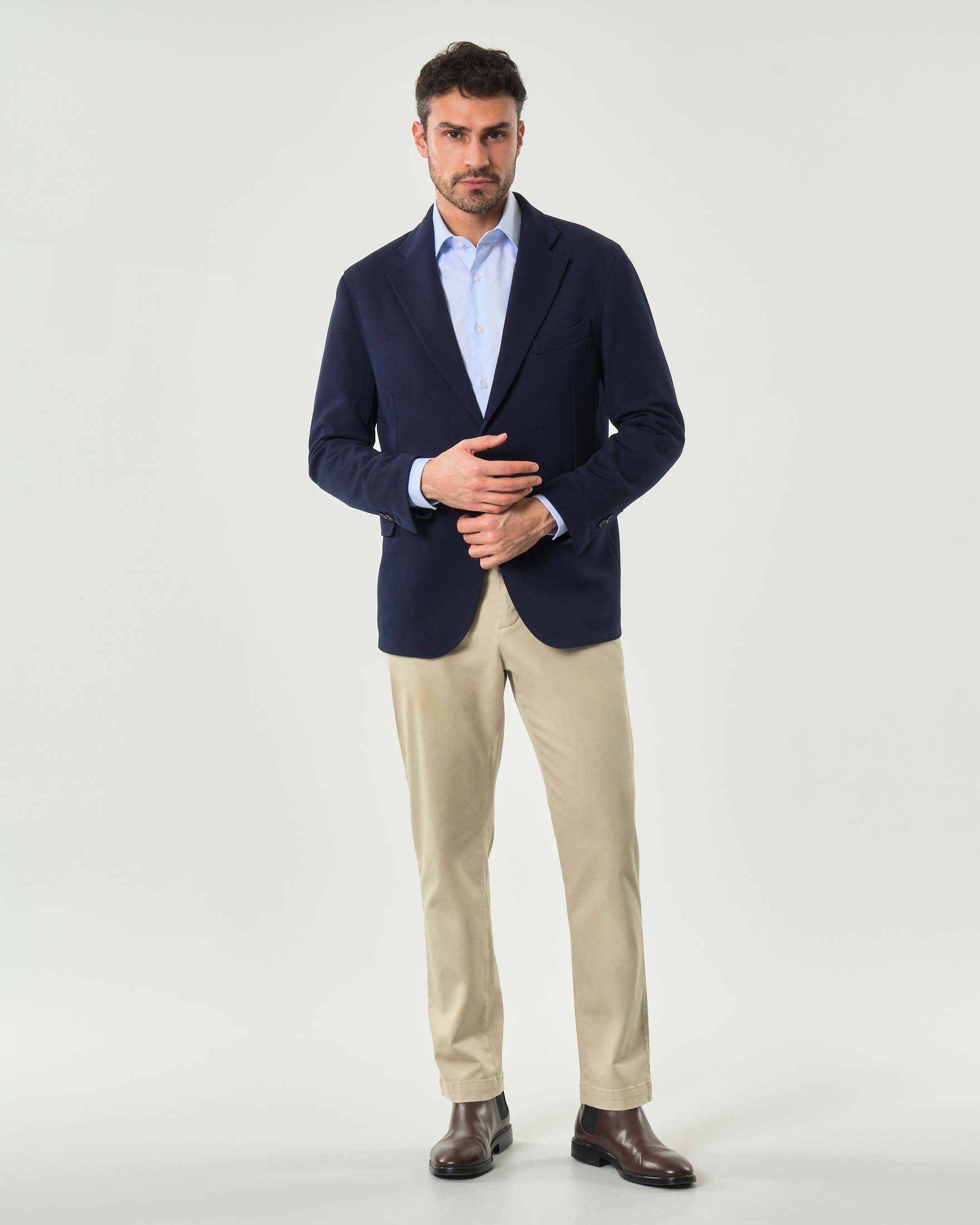 Blazer drop 4 blu in jersey piquè di cotone stretch