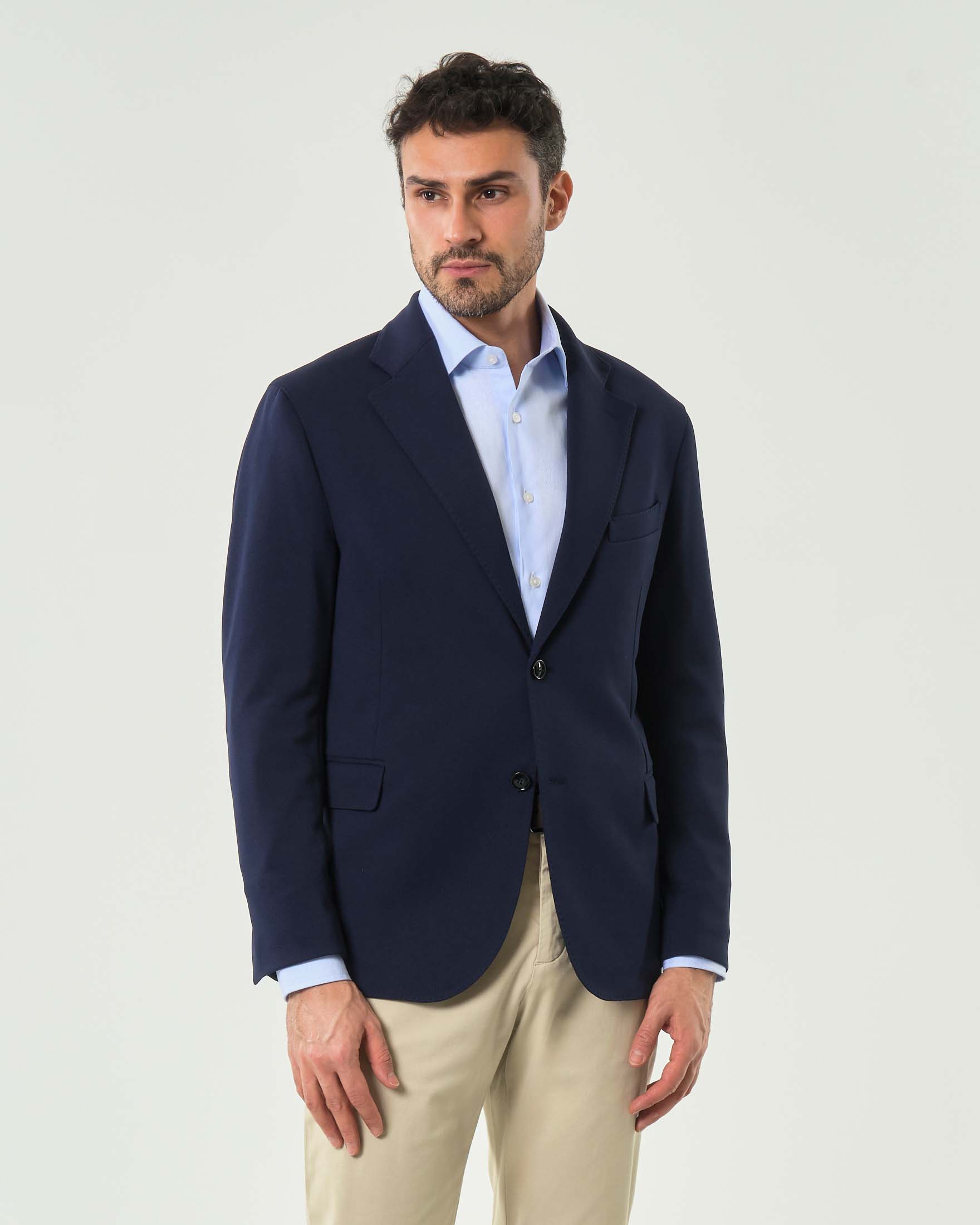 Blazer drop 4 Paul Baker blu in jersey piquè di cotone stretch image