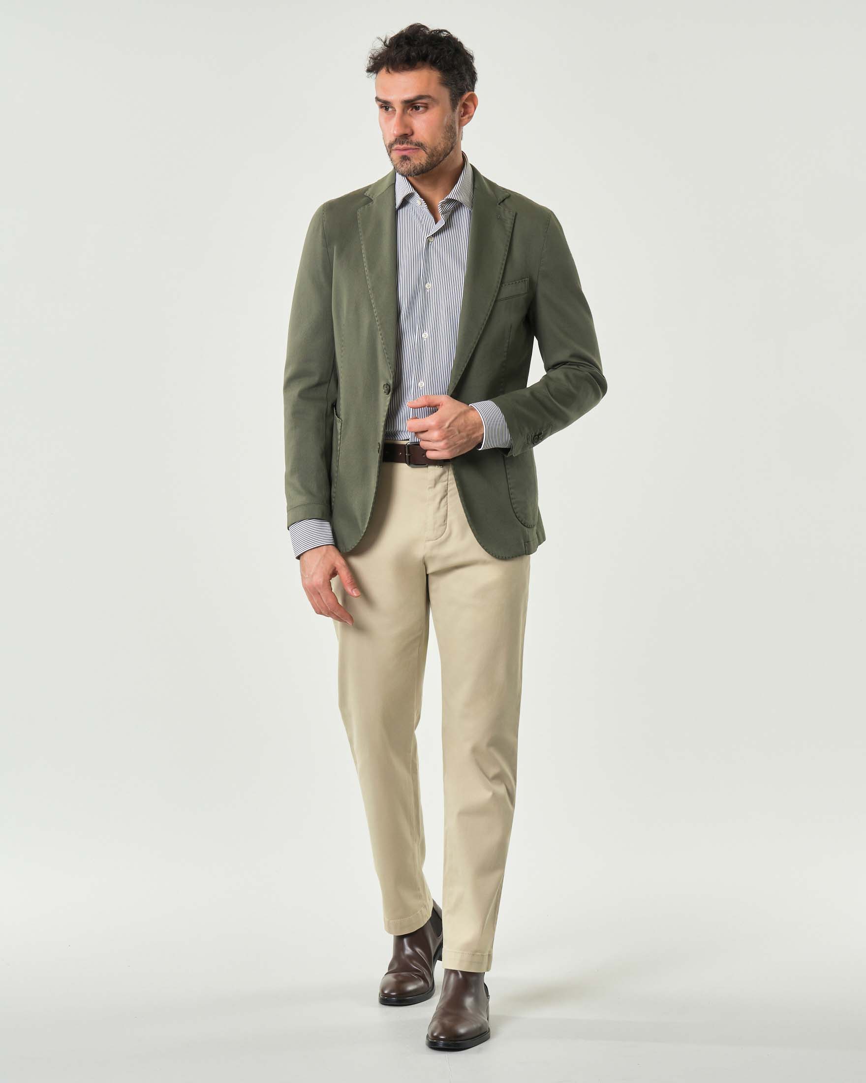 Blazer Paul Baker verde militare in cotone stretch micro armatura con tasche a toppa e impunture a vista image