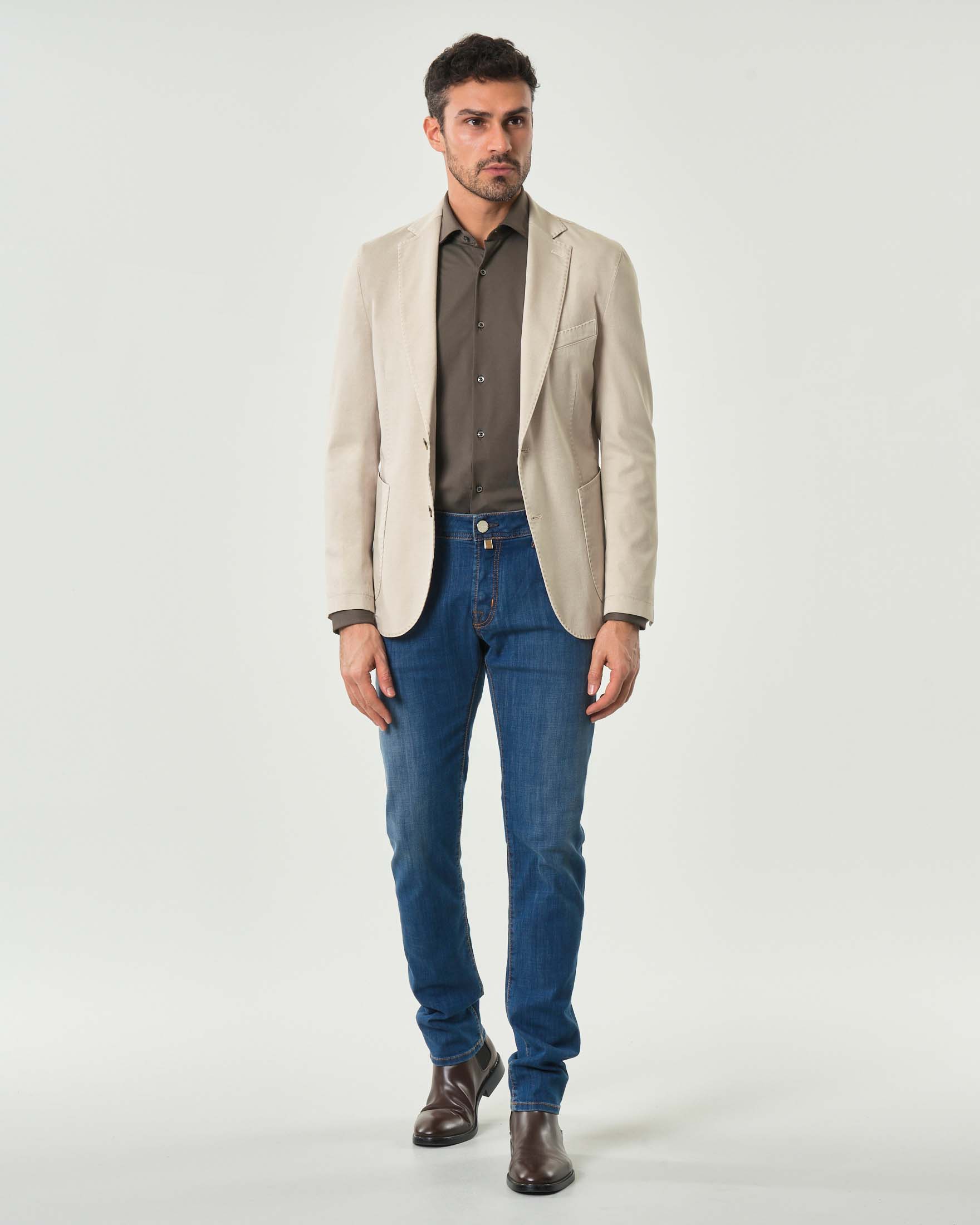 Blazer Paul Baker beige in cotone stretch micro armatura con tasche a toppa e impunture a vista image