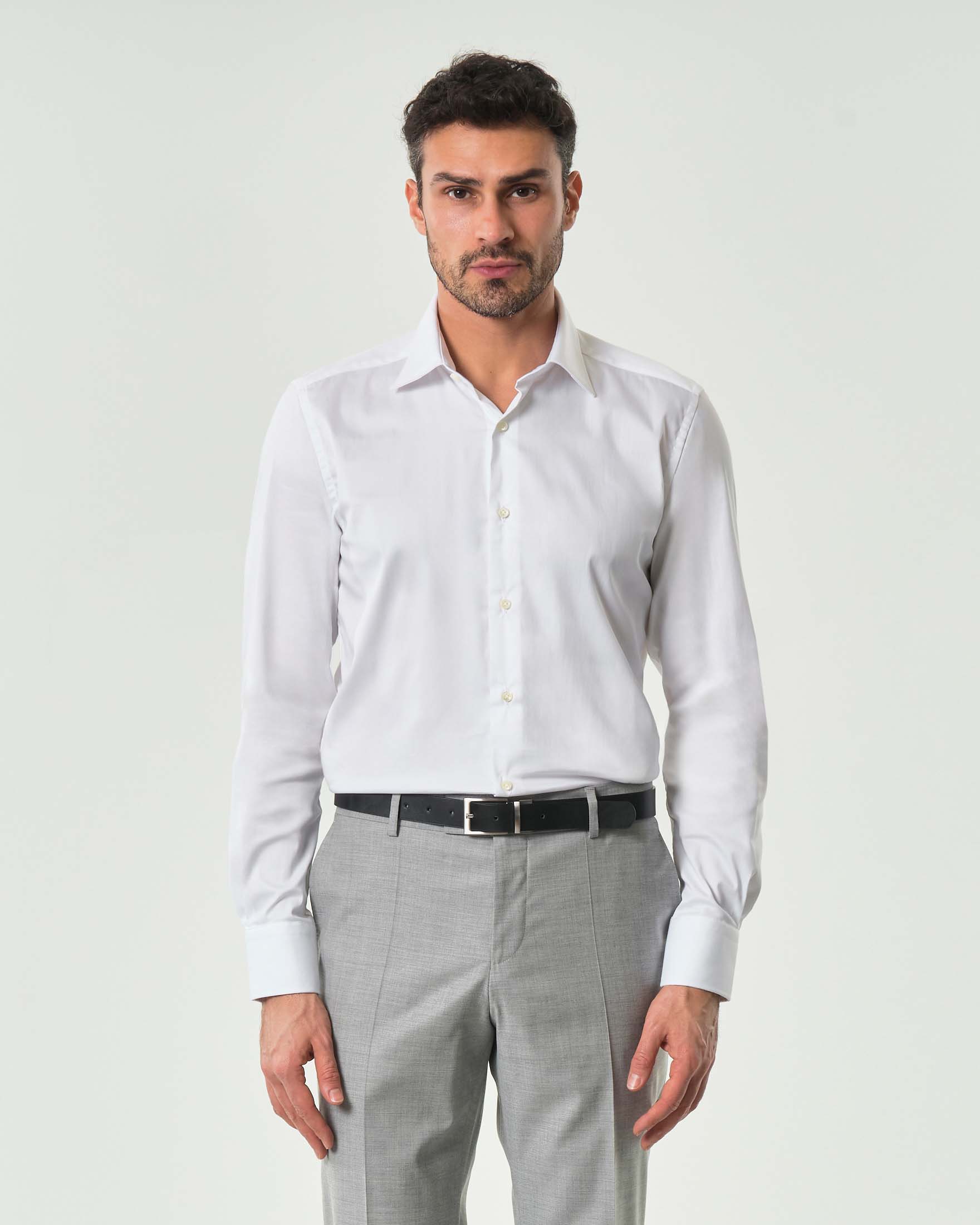 Camicia bianca Pellizzari in rasatello di cotone stretch