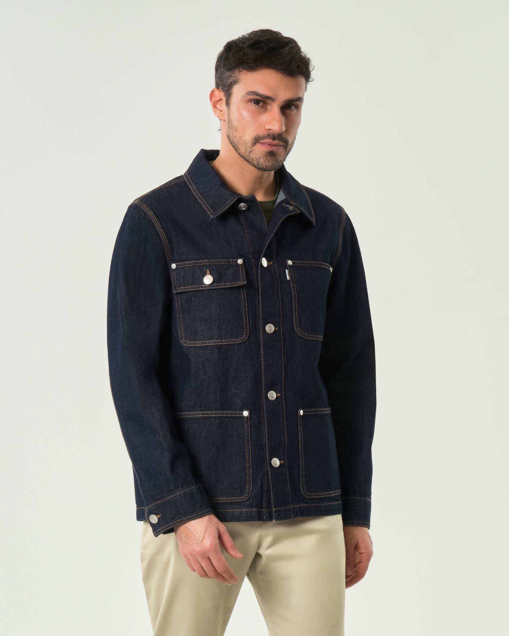 Giacca Quito Peuterey in denim di puro cotone a lavaggio blu scuro