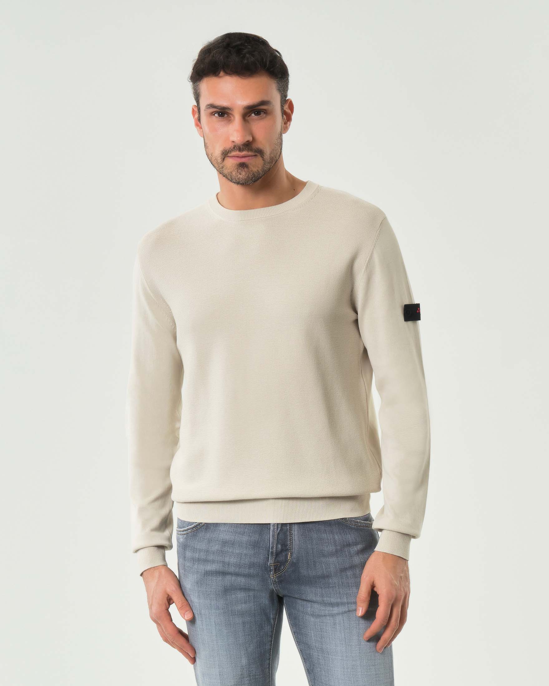 Maglia Peuterey panna girocollo in puro cotone punto pepe
