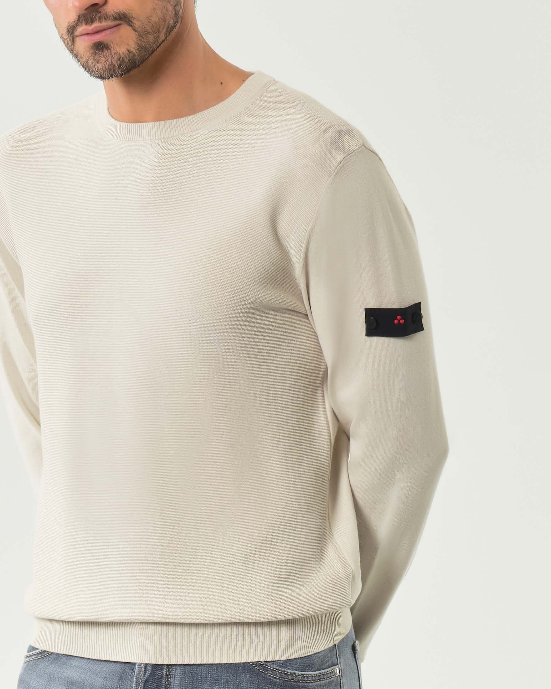 Maglia Peuterey panna girocollo in puro cotone punto pepe image