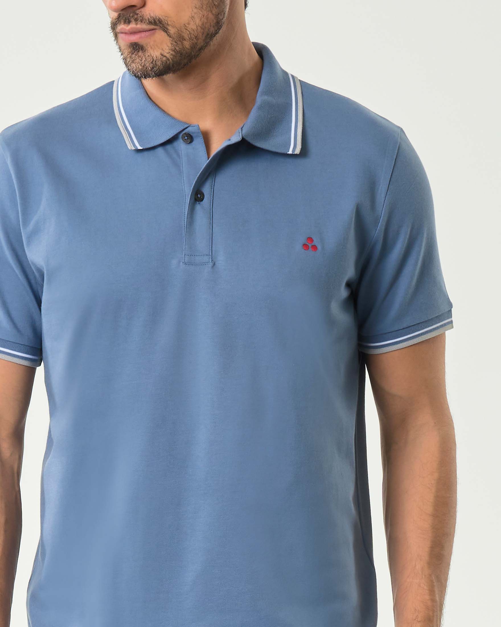 Polo Peuterey avio mezza manica in piqué di cotone stretch con bordino bianco e grigio image