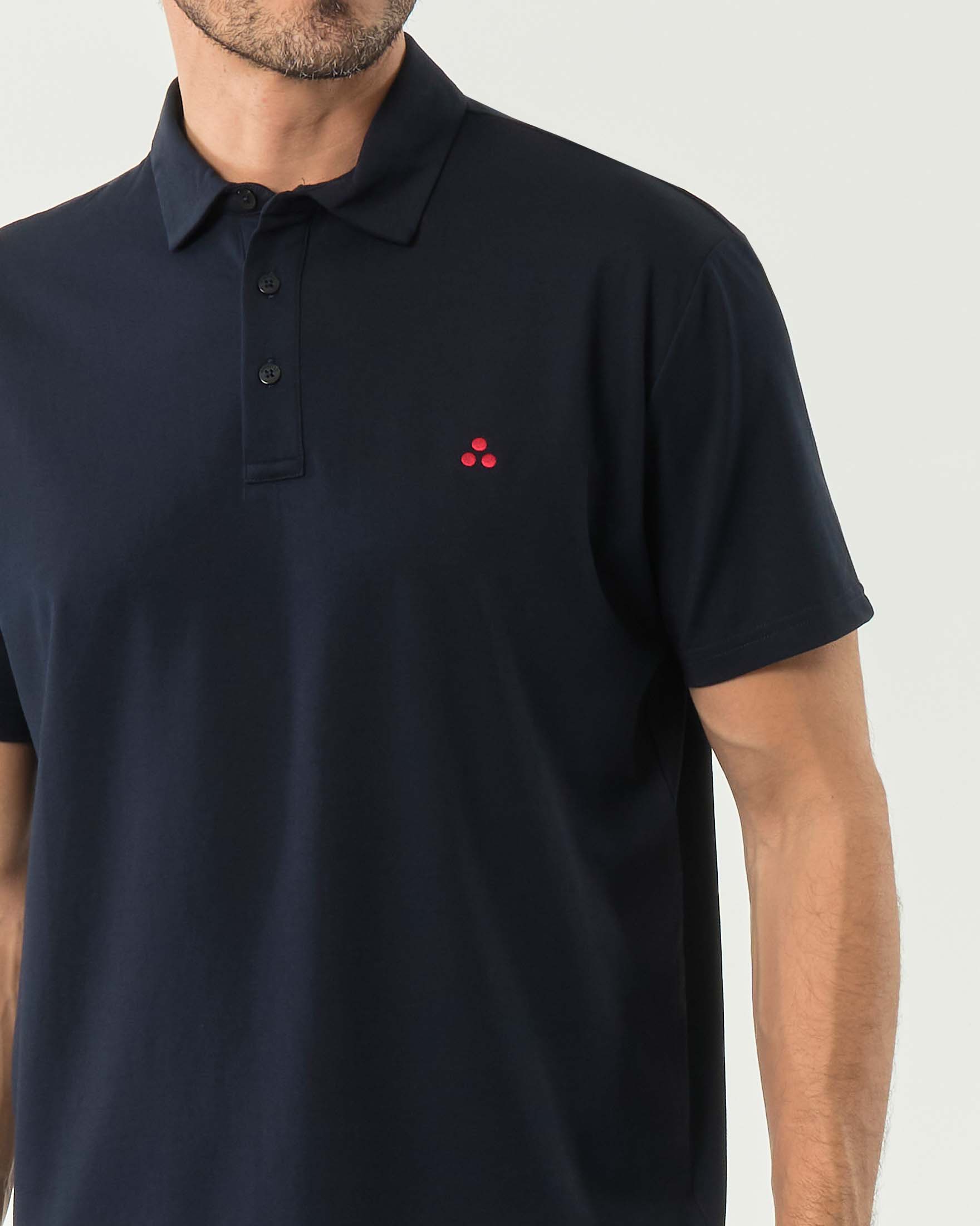 Polo blu mezza manica Peuterey in tessuto tecnico stretch di misto cotone e seta image