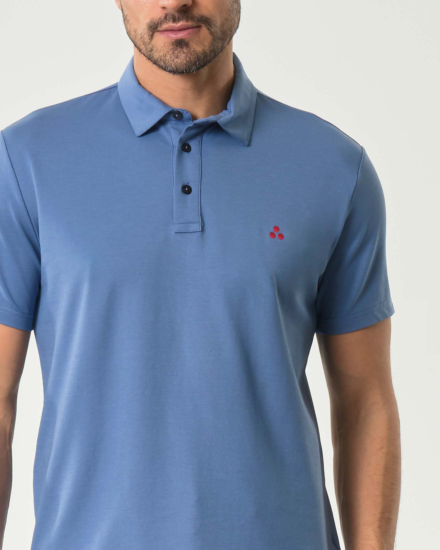 Polo blu avio mezza manica Peuterey in tessuto tecnico stretch di misto cotone e seta image