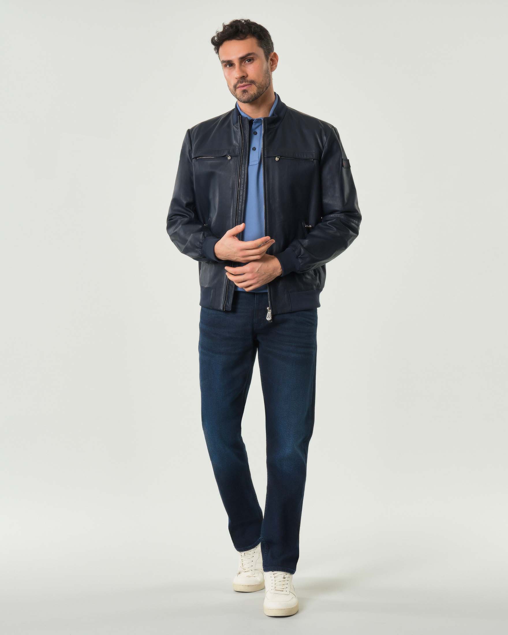 Bomber Sands Leather Peuterey blu in pelle image