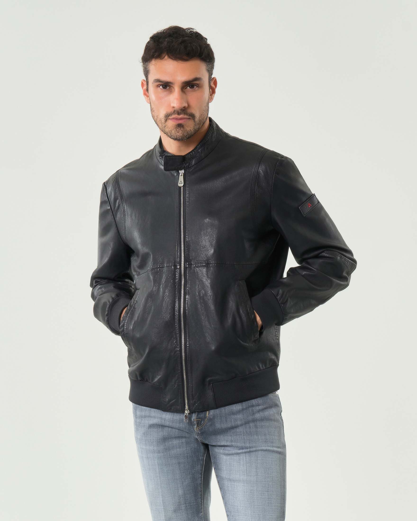 Giacca bomber Tureia Peuterey blu in pelle