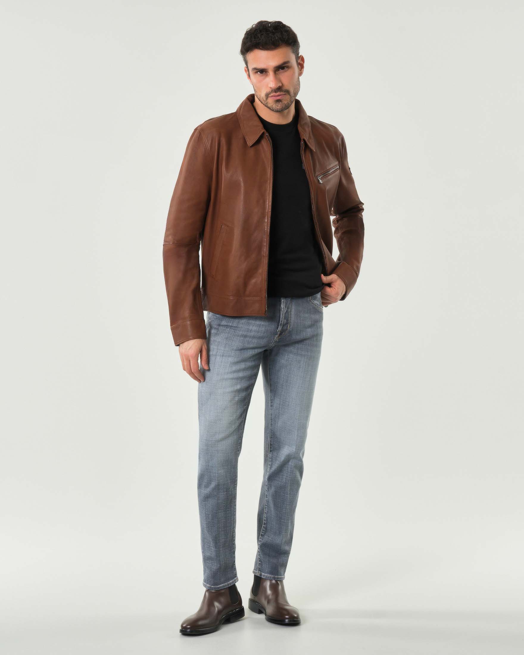 Giacca Gilma Peuterey in pelle color cuoio con colletto a camicia image