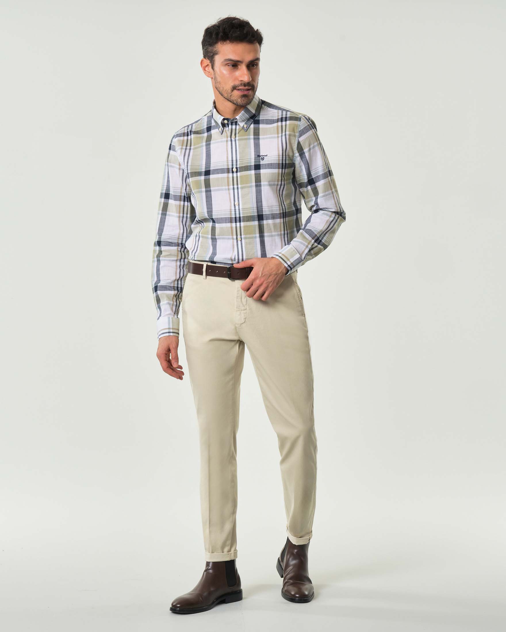 Pantalone Powell chino Osaka beige in twill di cotone stretch carrot-fit