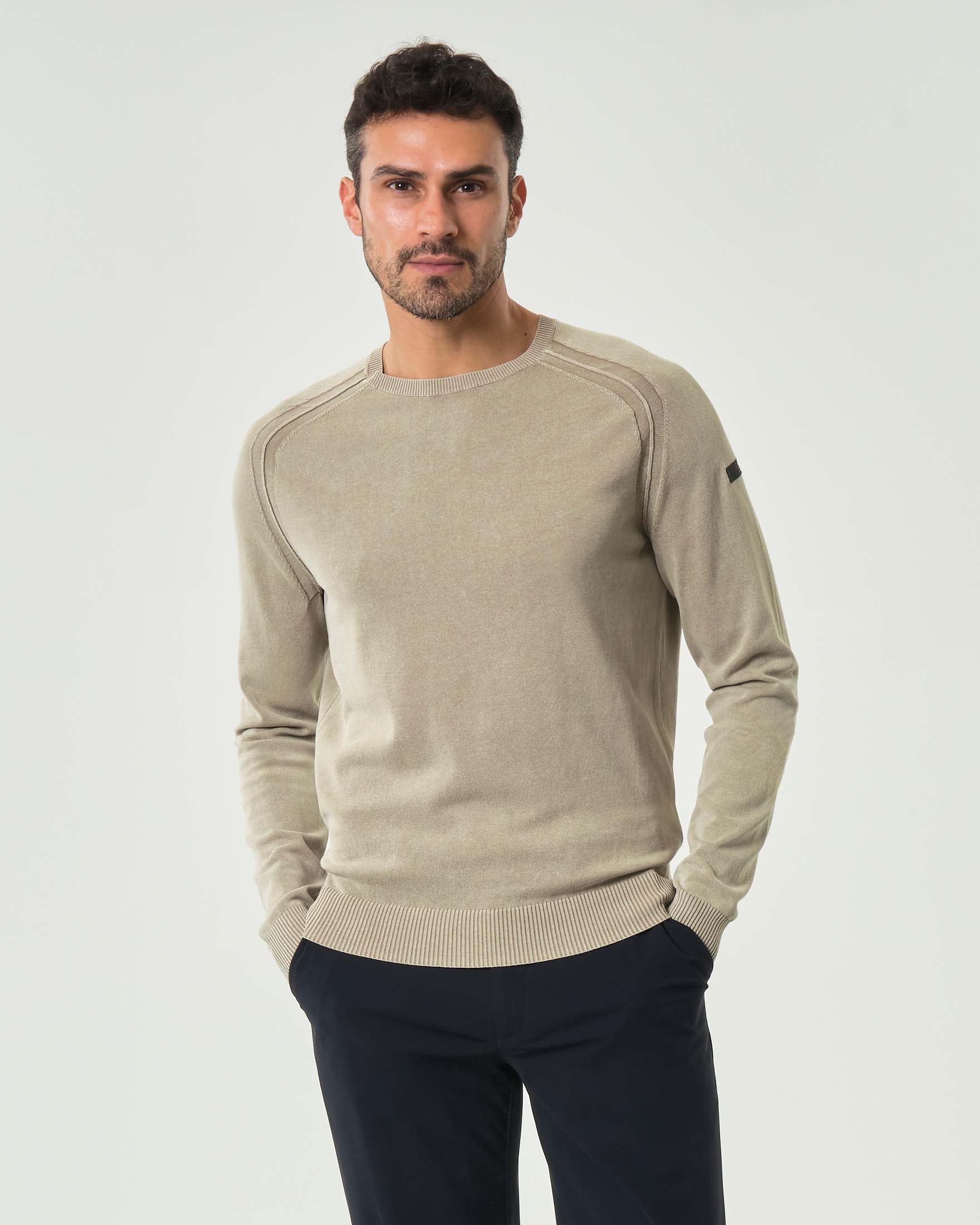 Maglia girocollo sabbia R.R.D. Techno Washed in crêpe di cotone effetto delavé con maniche raglan
